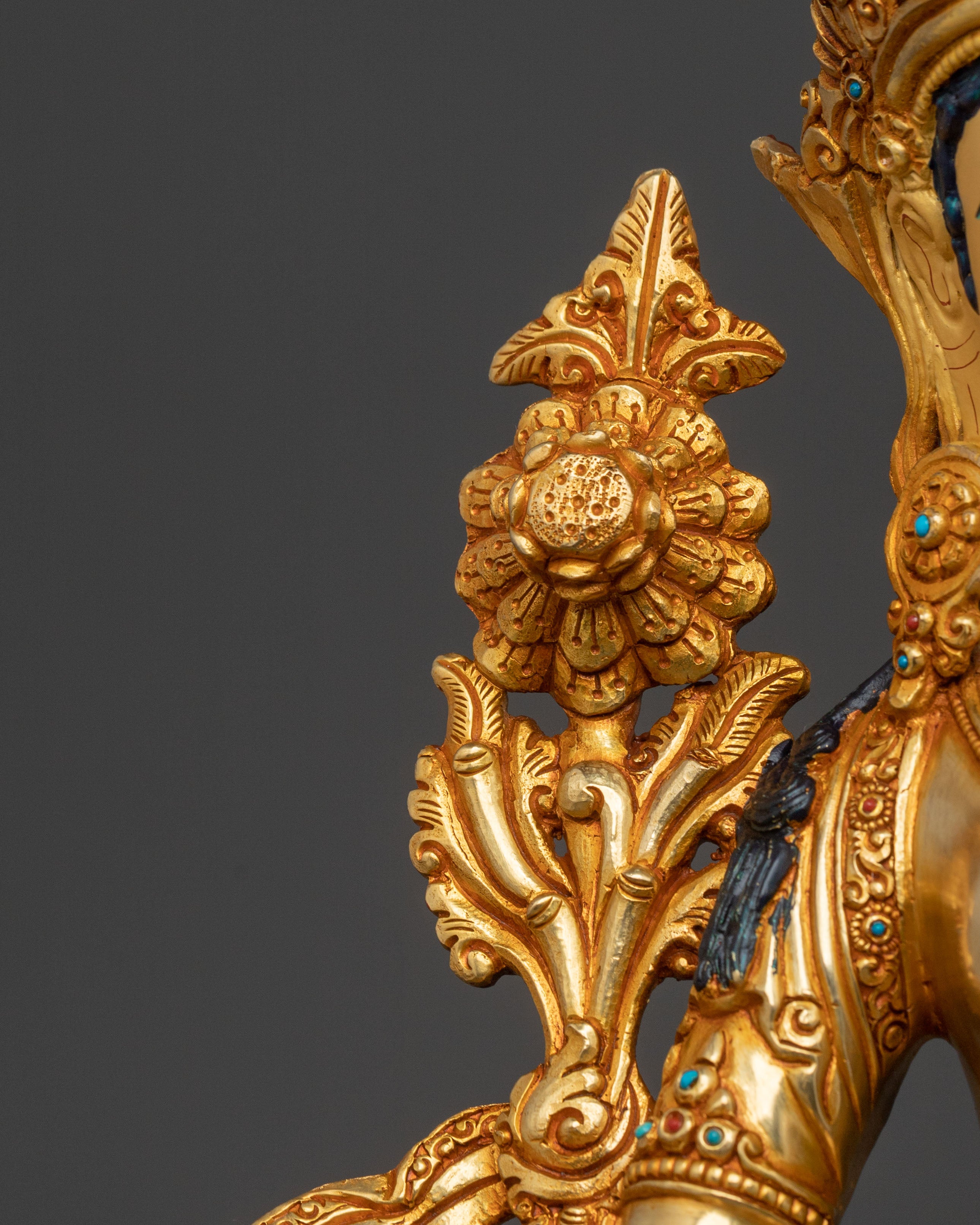 Green Tara Statue: 24K Gold Gilded Buddhist Protector