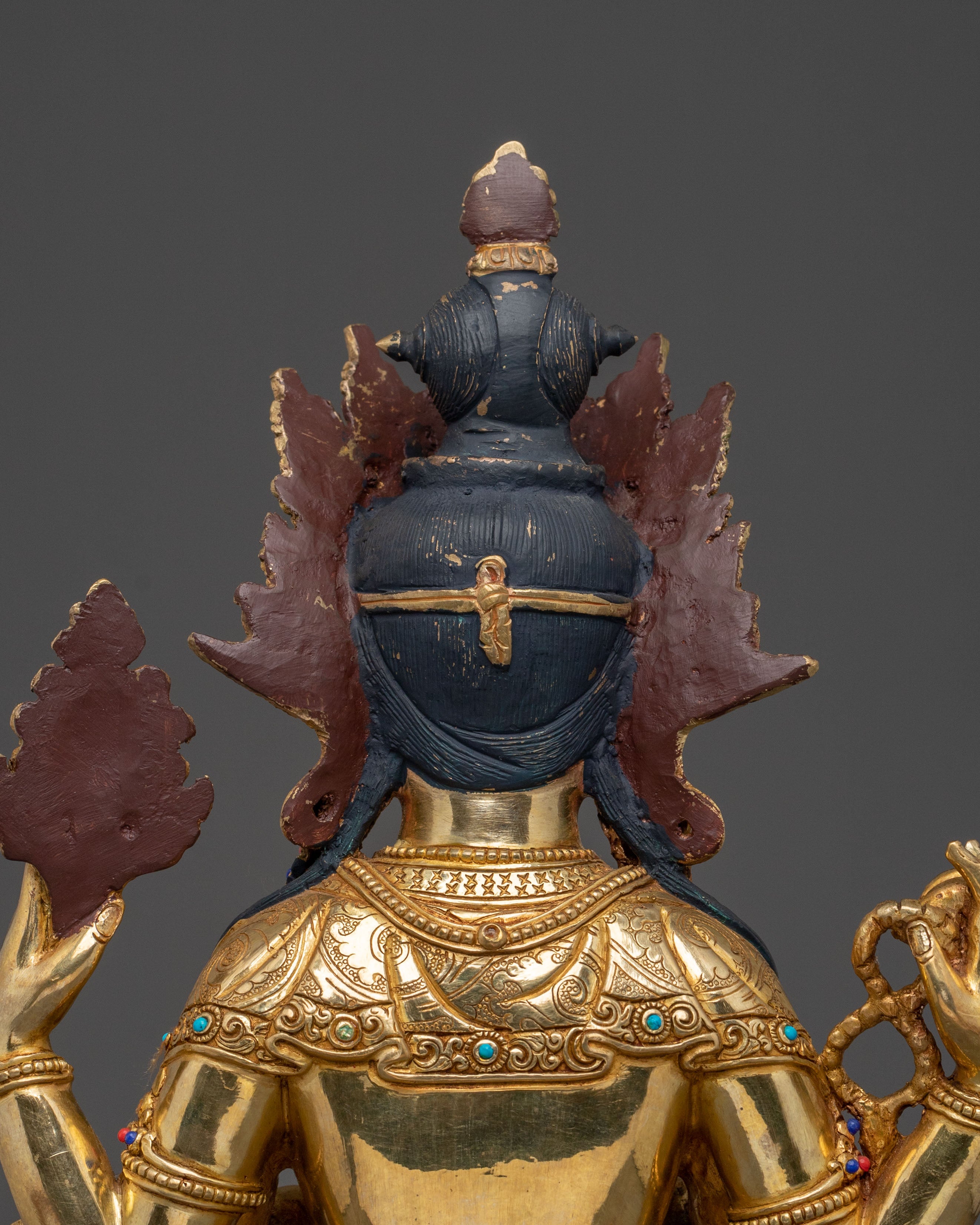 Four-Armed Chenrezig Statue: 24K Gold Gilded Serenity