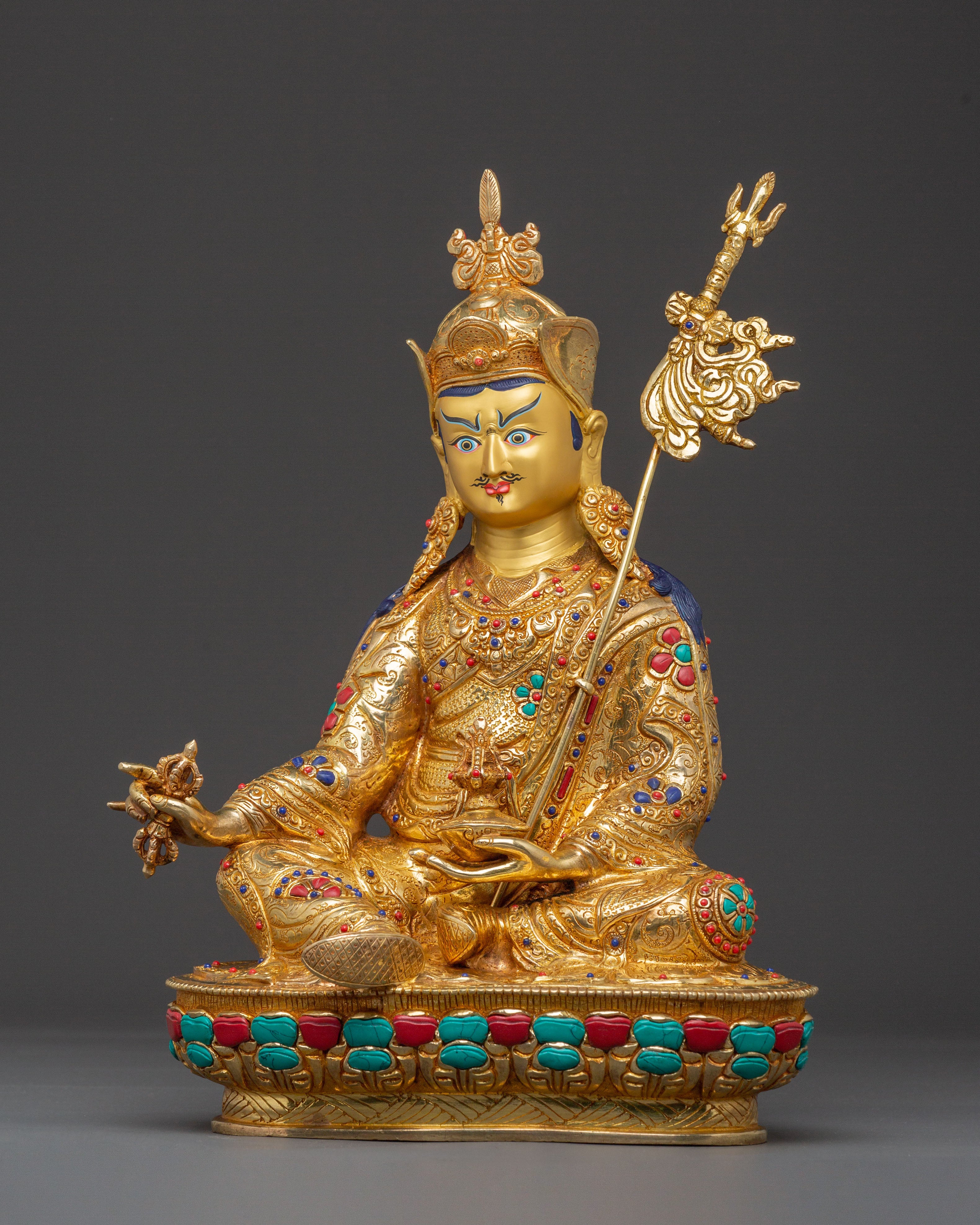 Padmasambhava Enlightened Guide Statue - Hand-Gilded Copper Statue