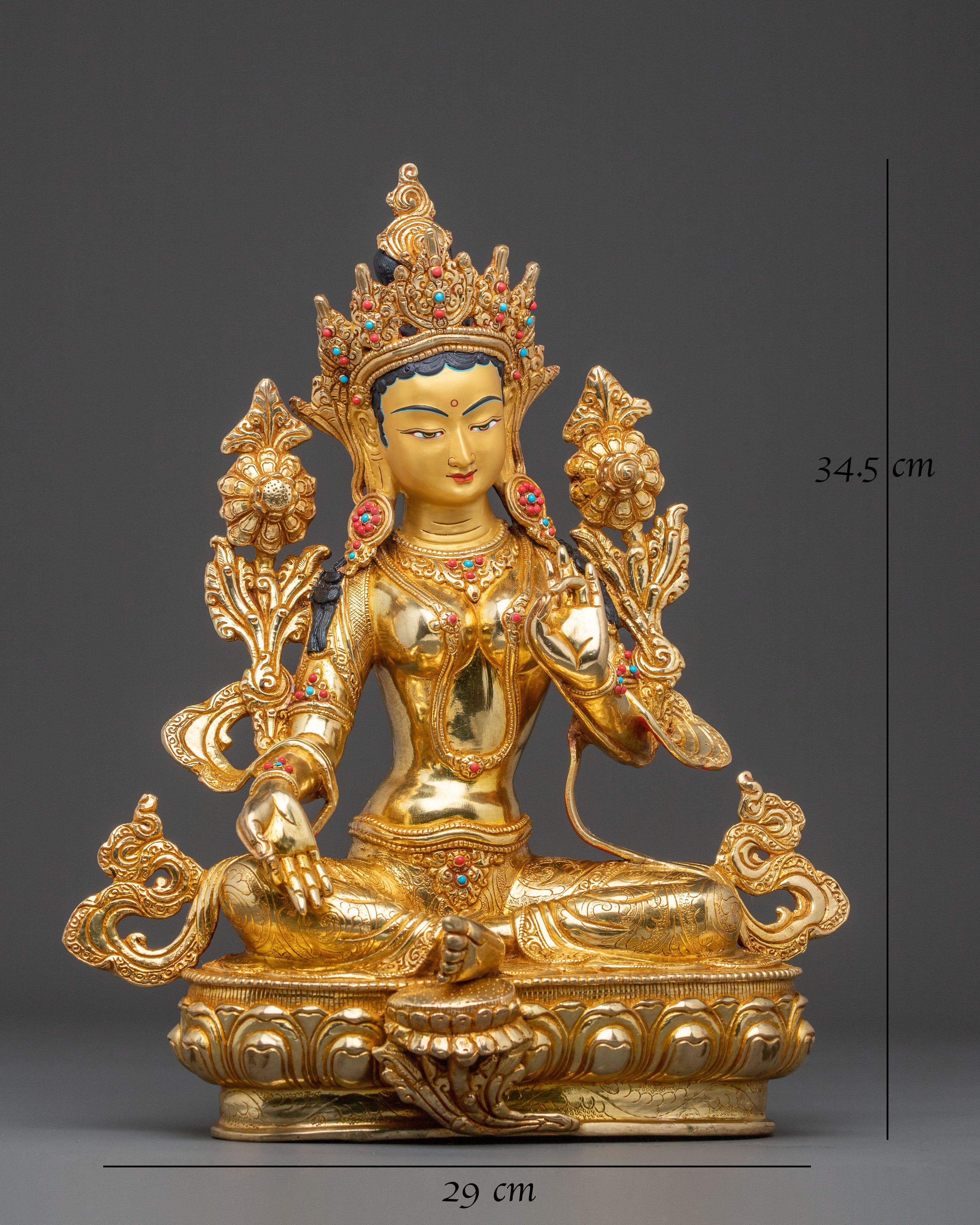 Golden Green Tara Statue for Protection | Altar Decor