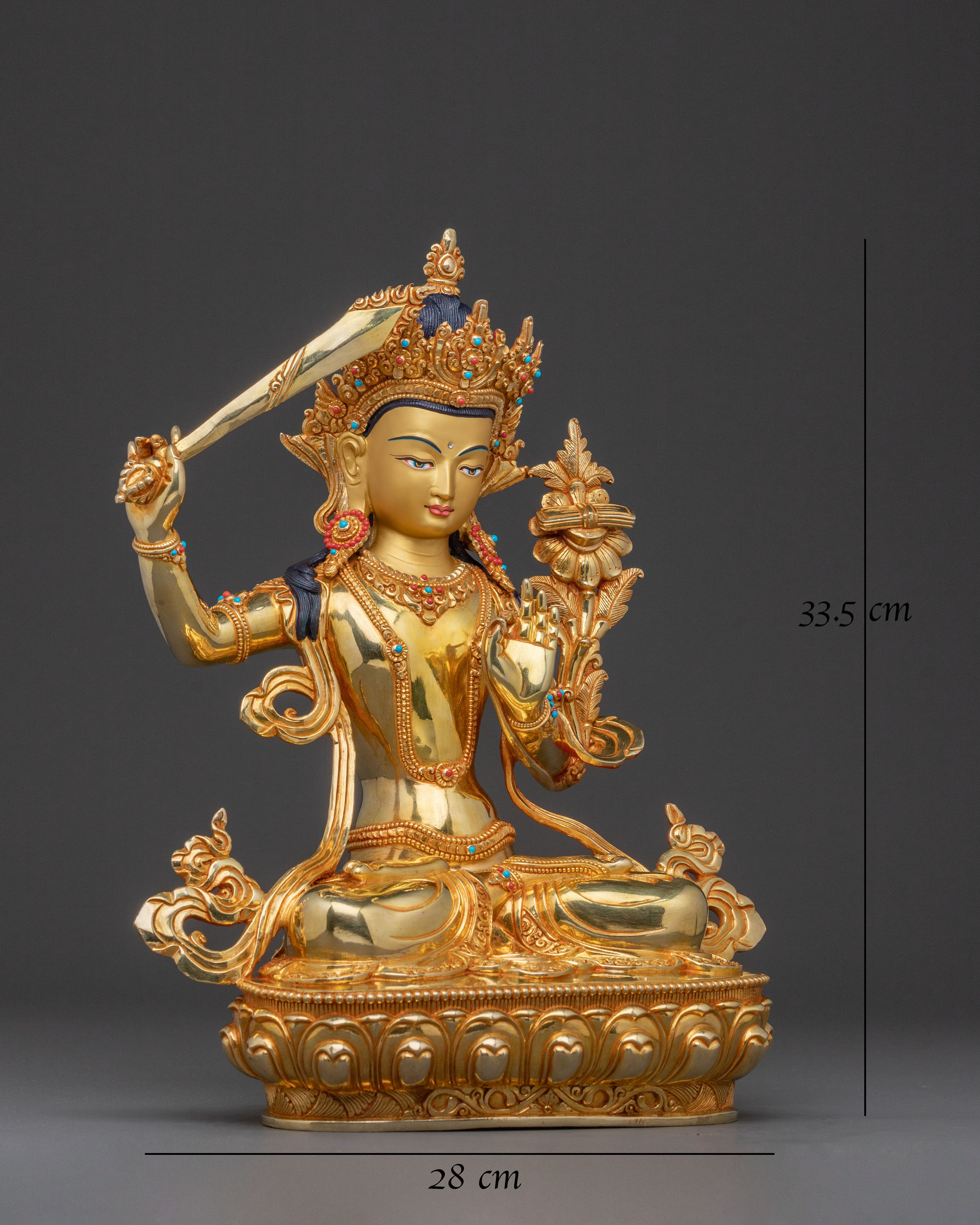 Manjushri Buddhist Statue | Radiant Wisdom Gilded in 24K Gold