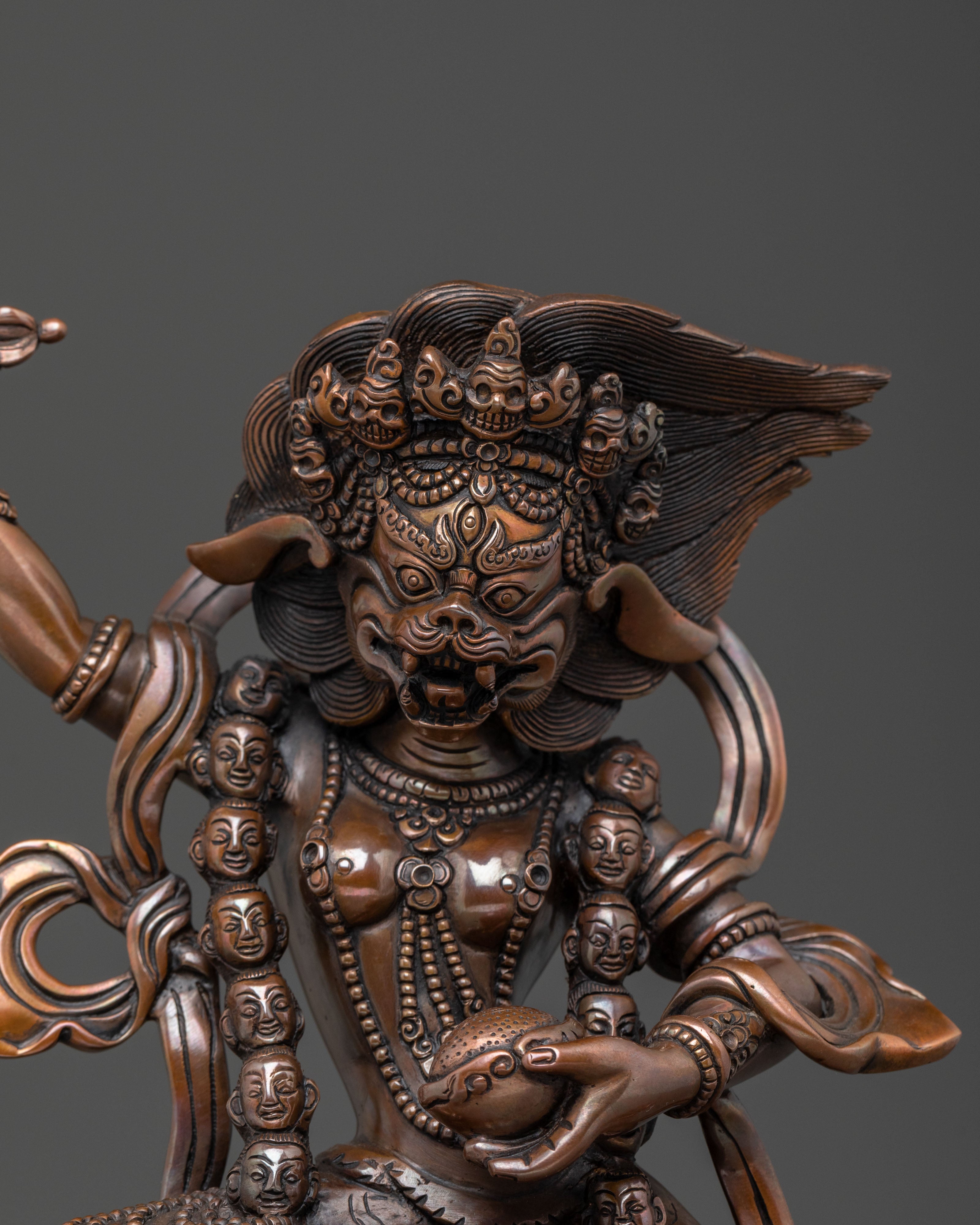 Simhamukha Oxidized Copper Statue: Divine Figurine