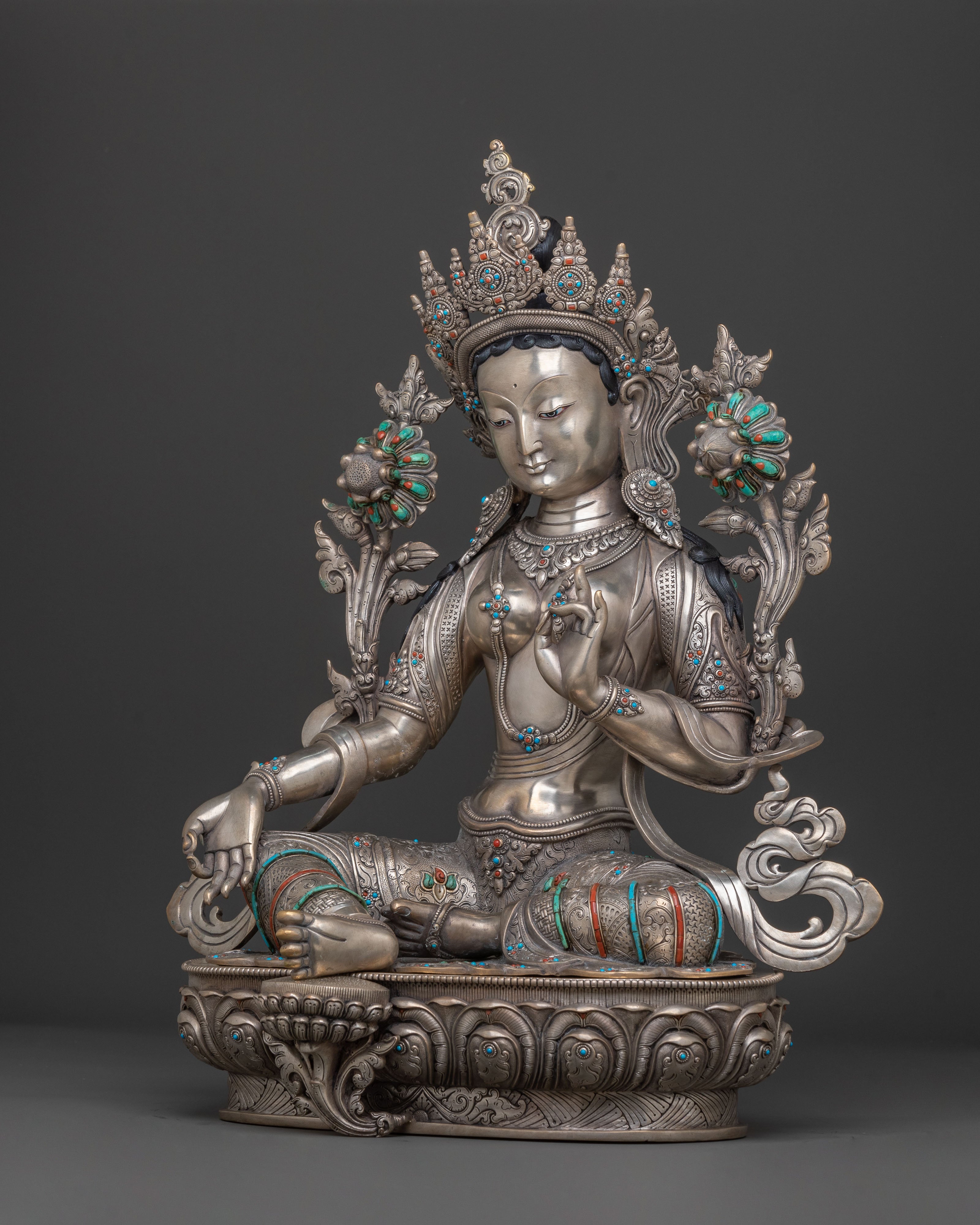 Green Tara Silver Statue | Swift Protector