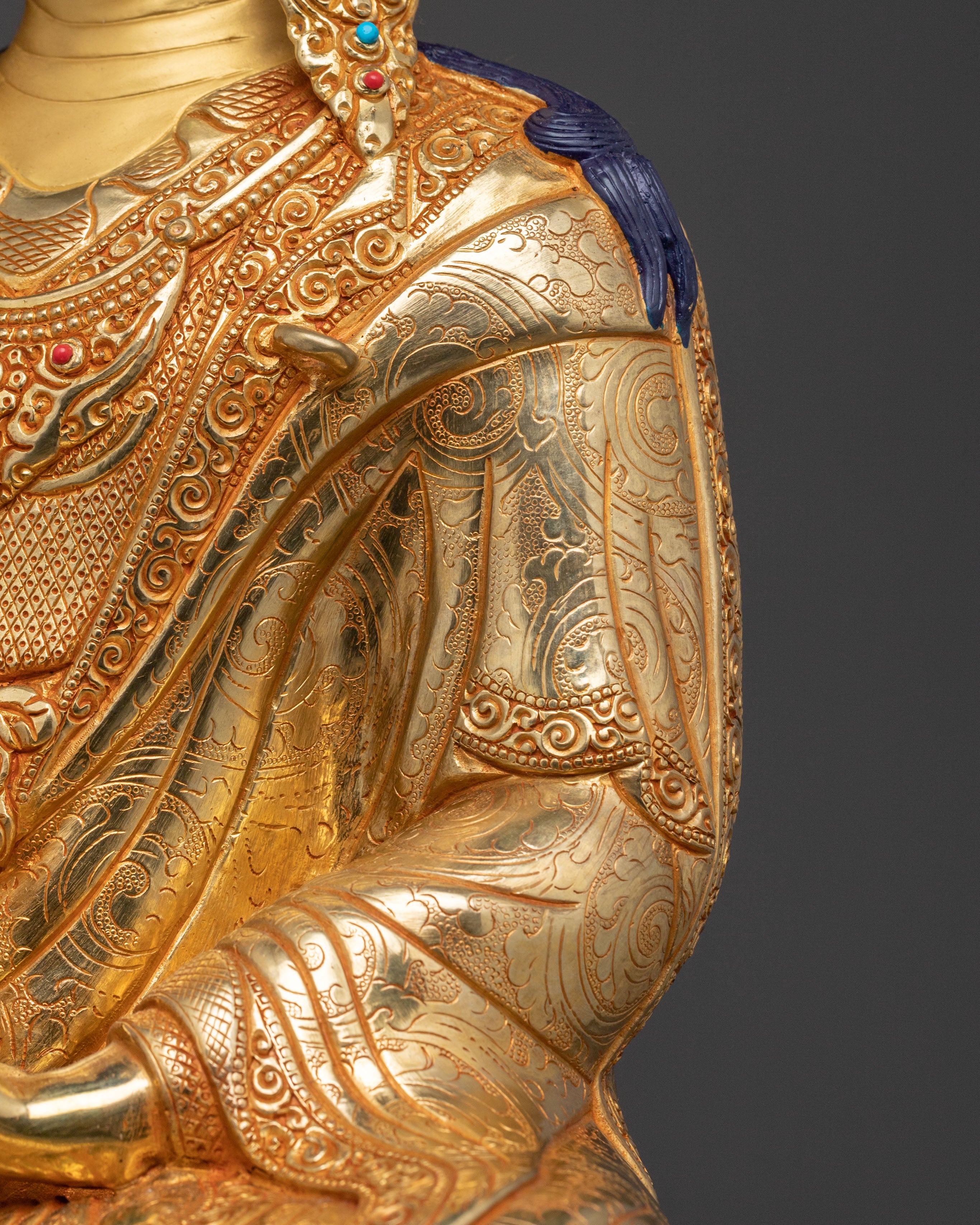 Guru Rinpoche Spiritual Statue: 24K Gold Gilded Art