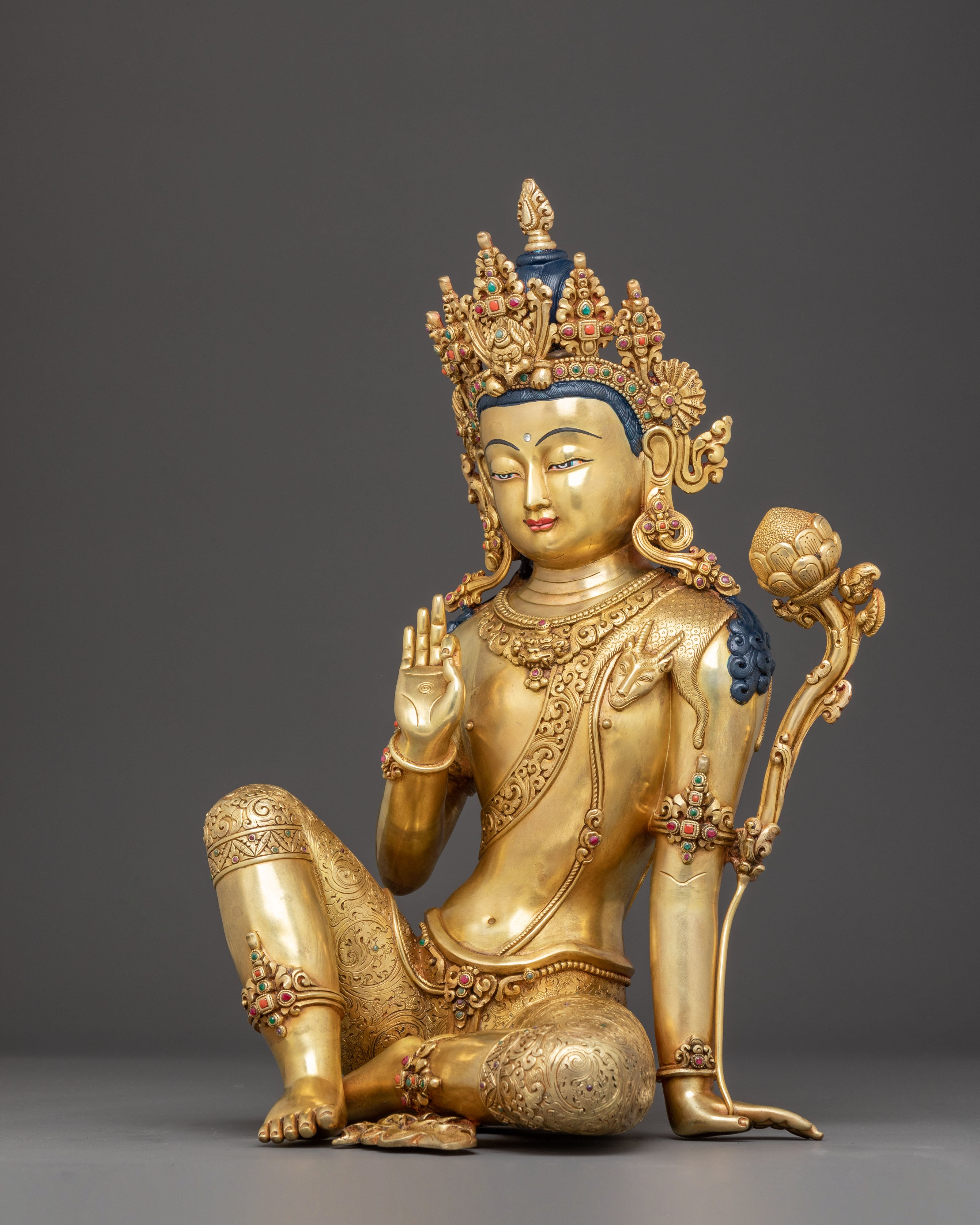 Handmade Bodhisattva Lokeshwor Statue | 24K Gold Gilded Sculpture