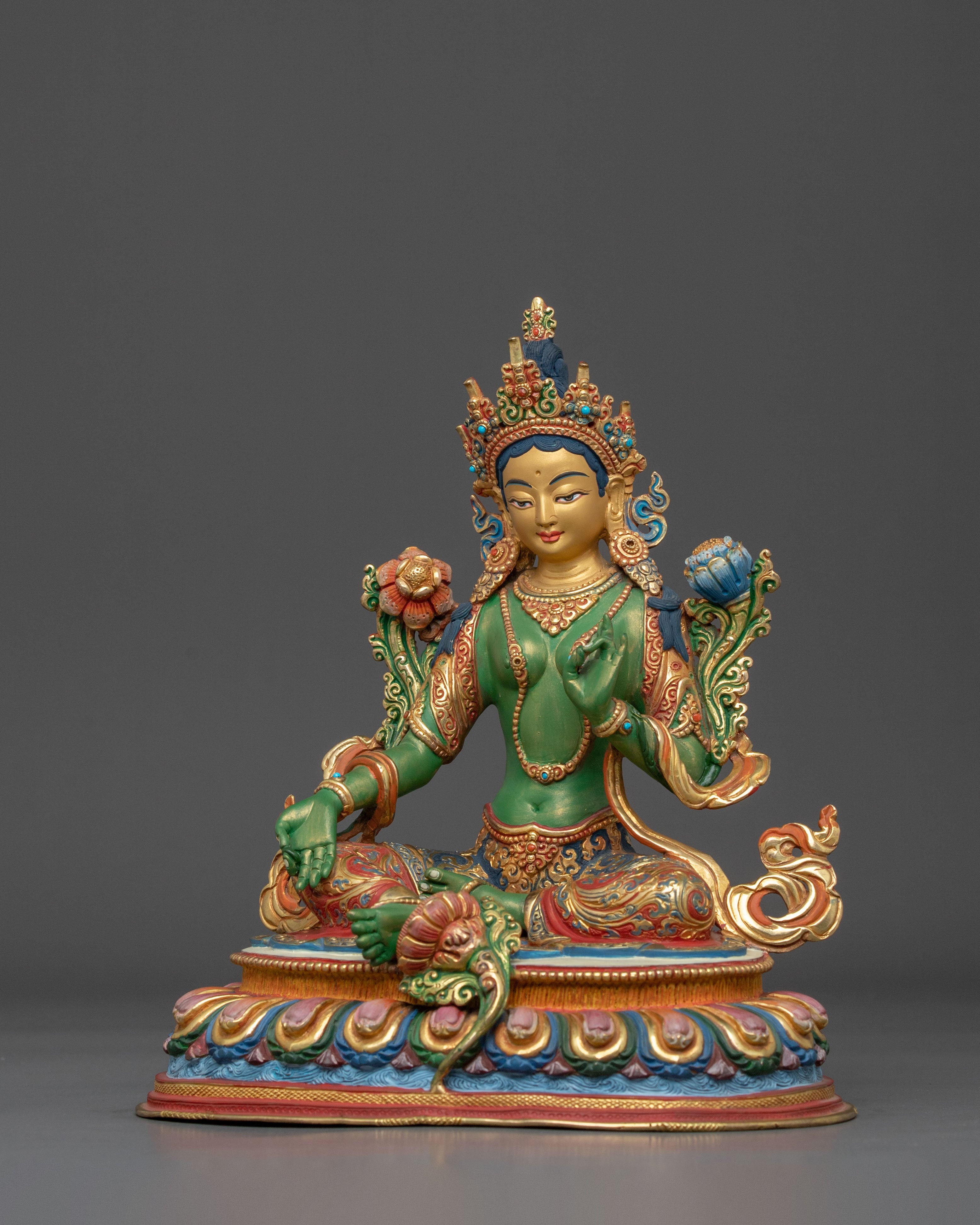 Green Tara Statue for Meditation | 24K Gold Gilded Statue