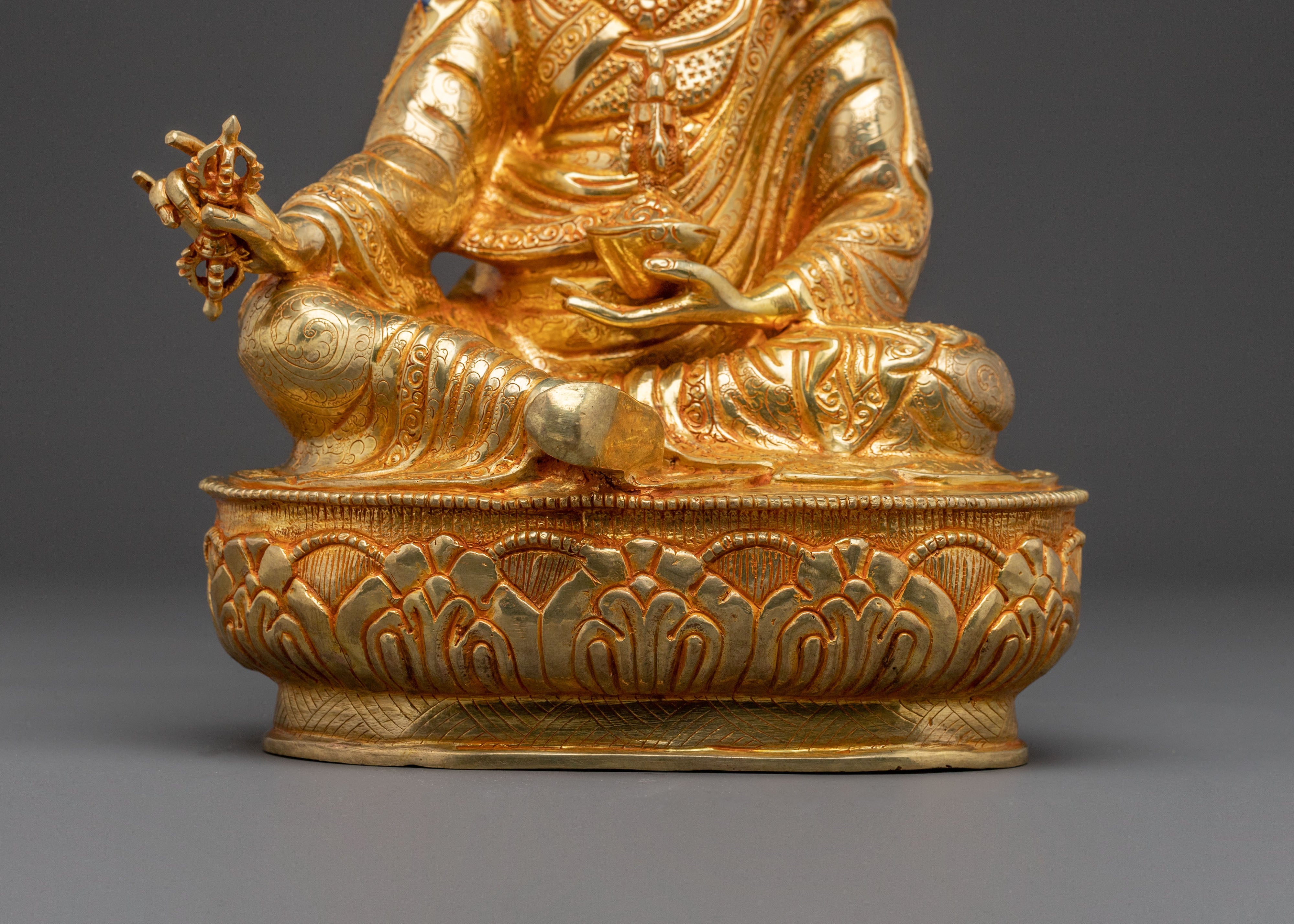 24k Gold Gilded Guru Rinpoche Spiritual Statue with Exquisite Artistry