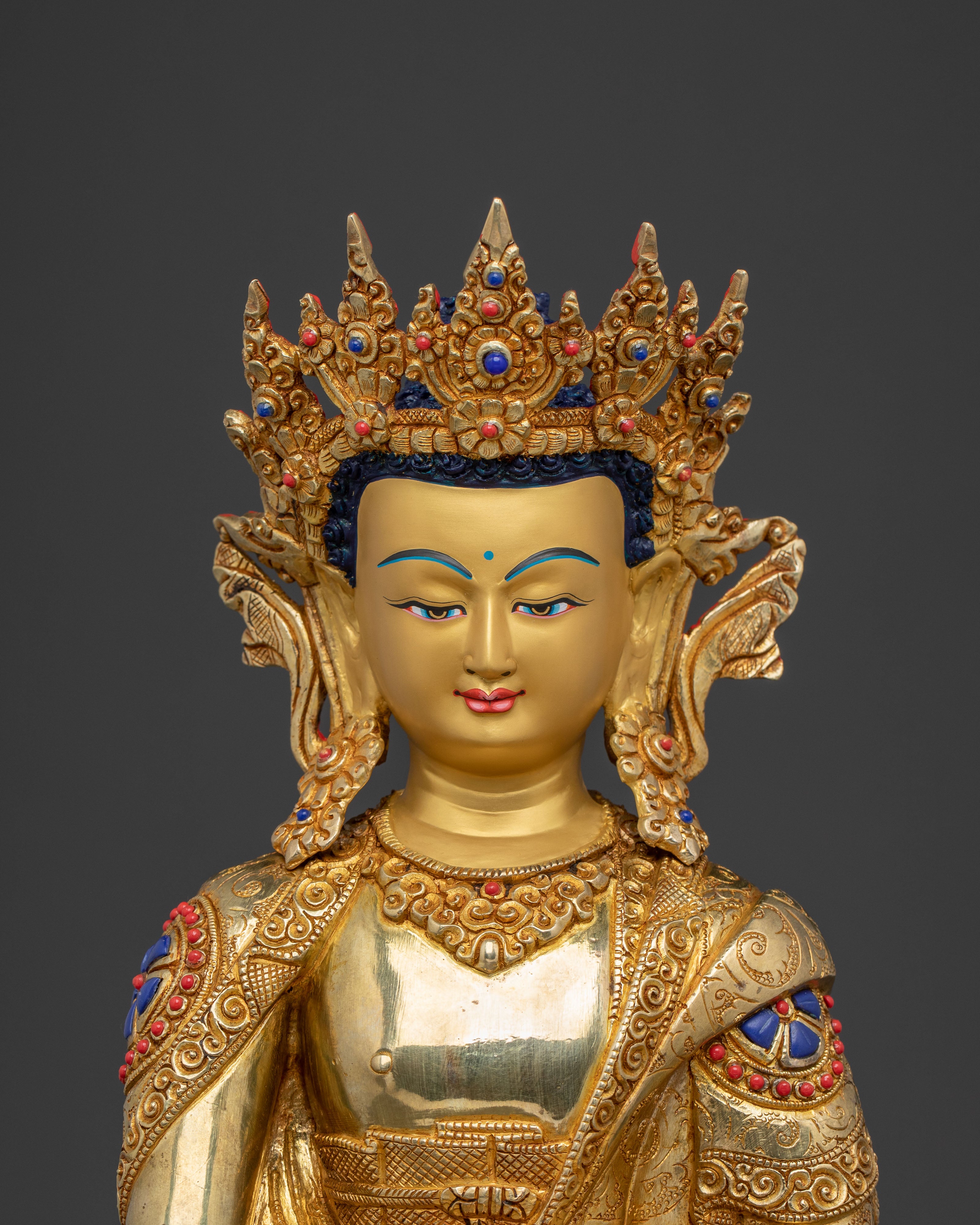 Crown Shakyamuni Buddha Spiritual Statue | 24K Gold Gilded