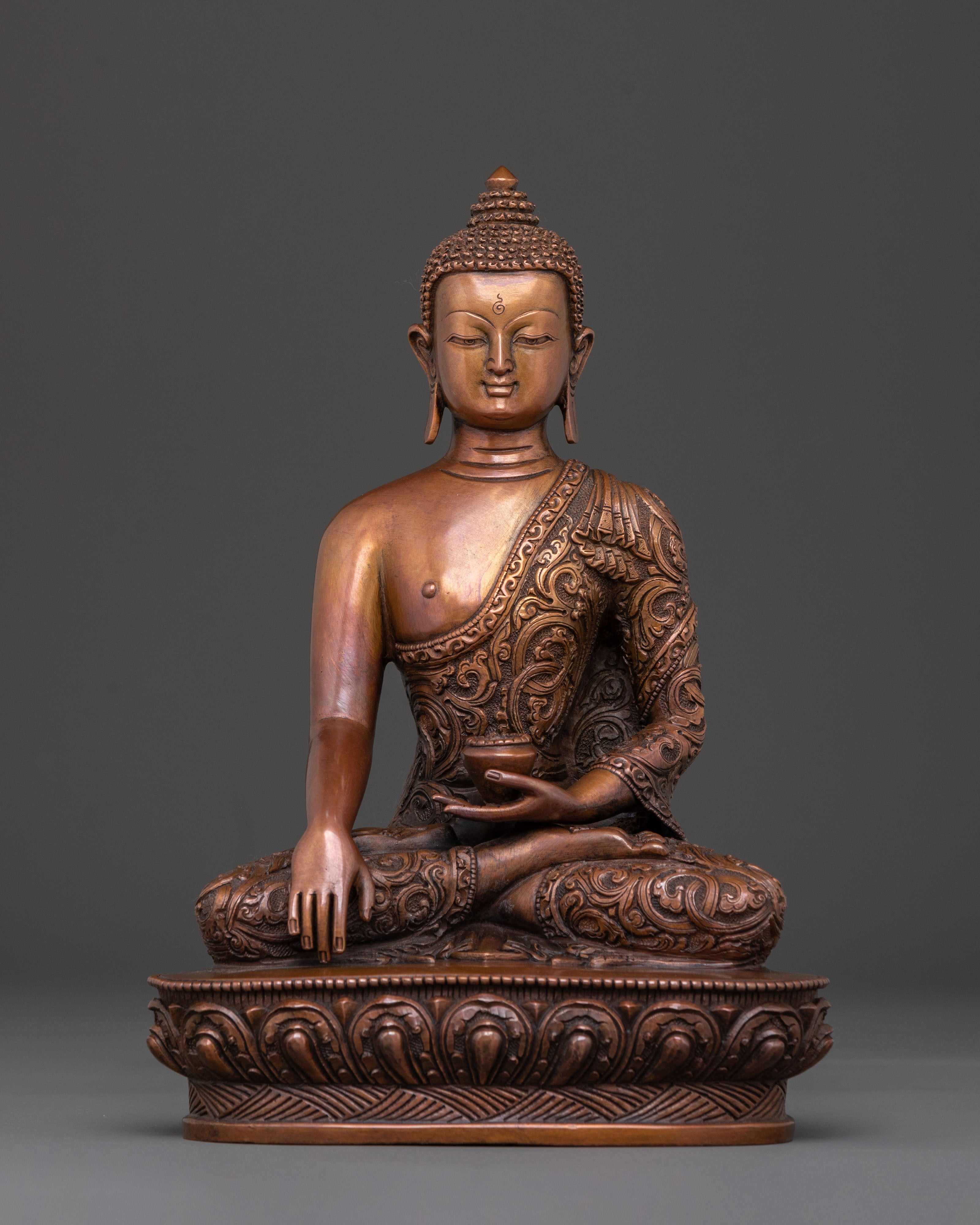 Handcrafted Peaceful Icon Shakyamuni Buddha in Oxidized Copper