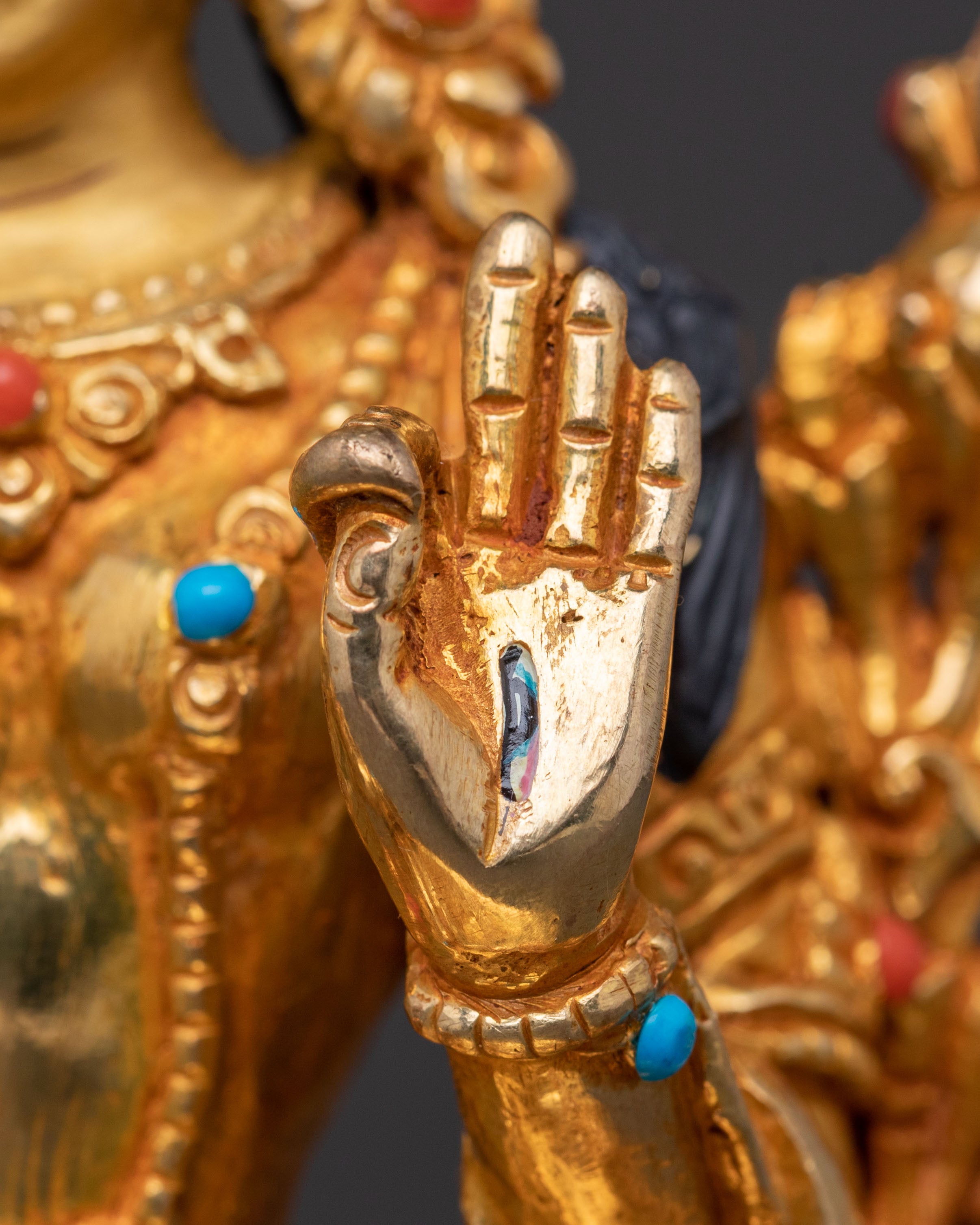 White Tara Traditional Statue – Gilded Copper & Gemstone Art