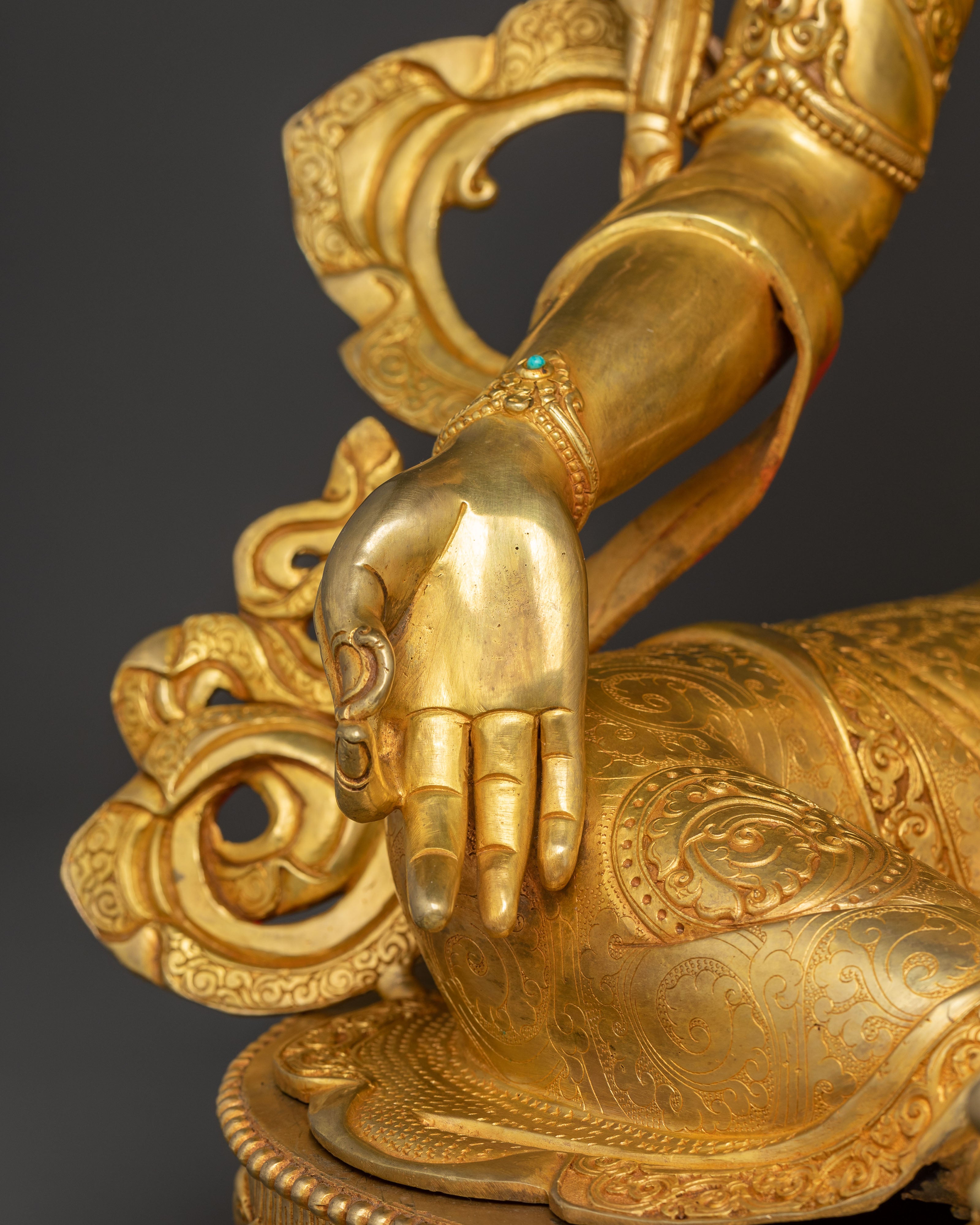 Green Tara Buddhist Deity Statue | 24K Gold Gilded & Copper Statue
