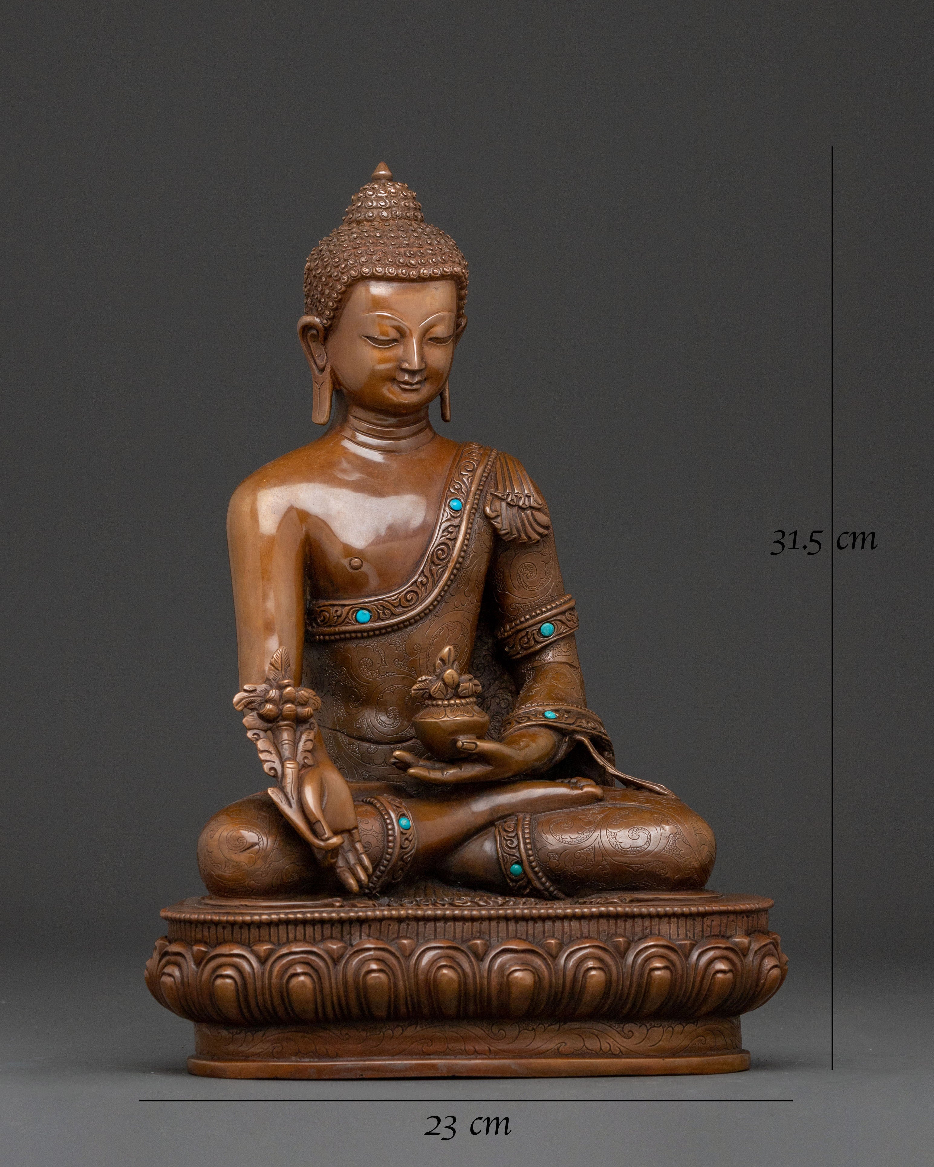Medicine Buddha Statue: Oxidized Copper Healer Buddha Sculpture