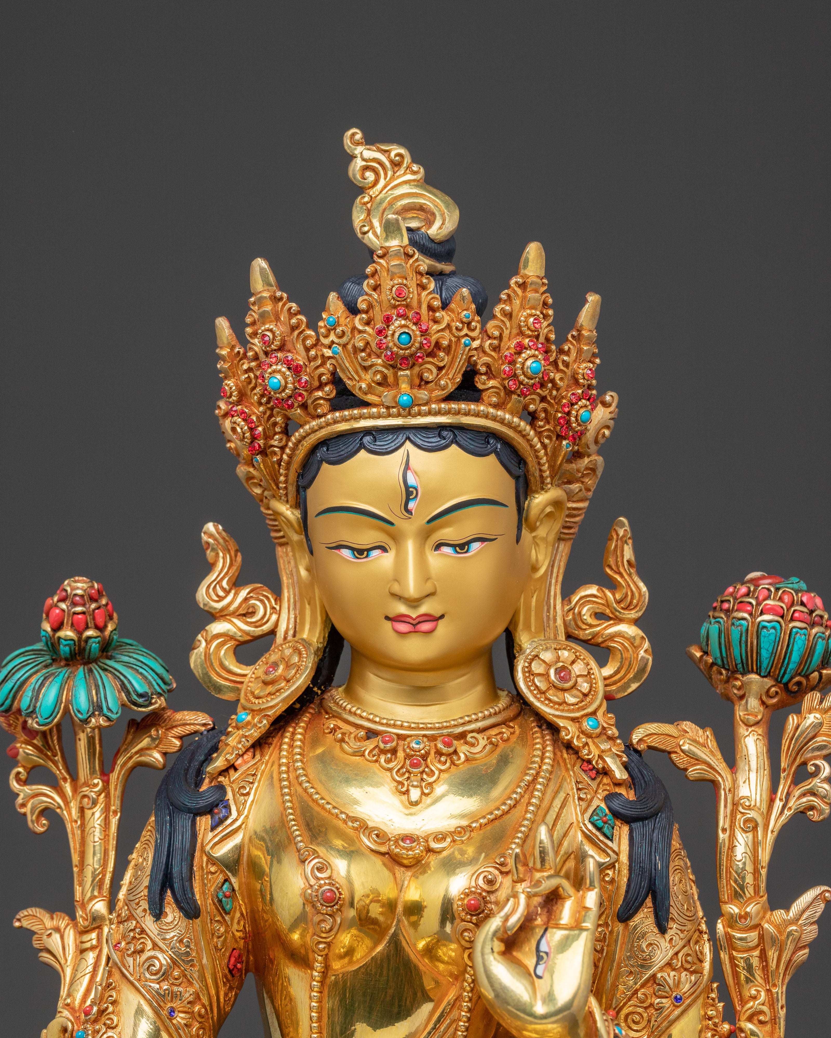 Handcrafted Divine Statue of White Tara with 24K Gold Gilding