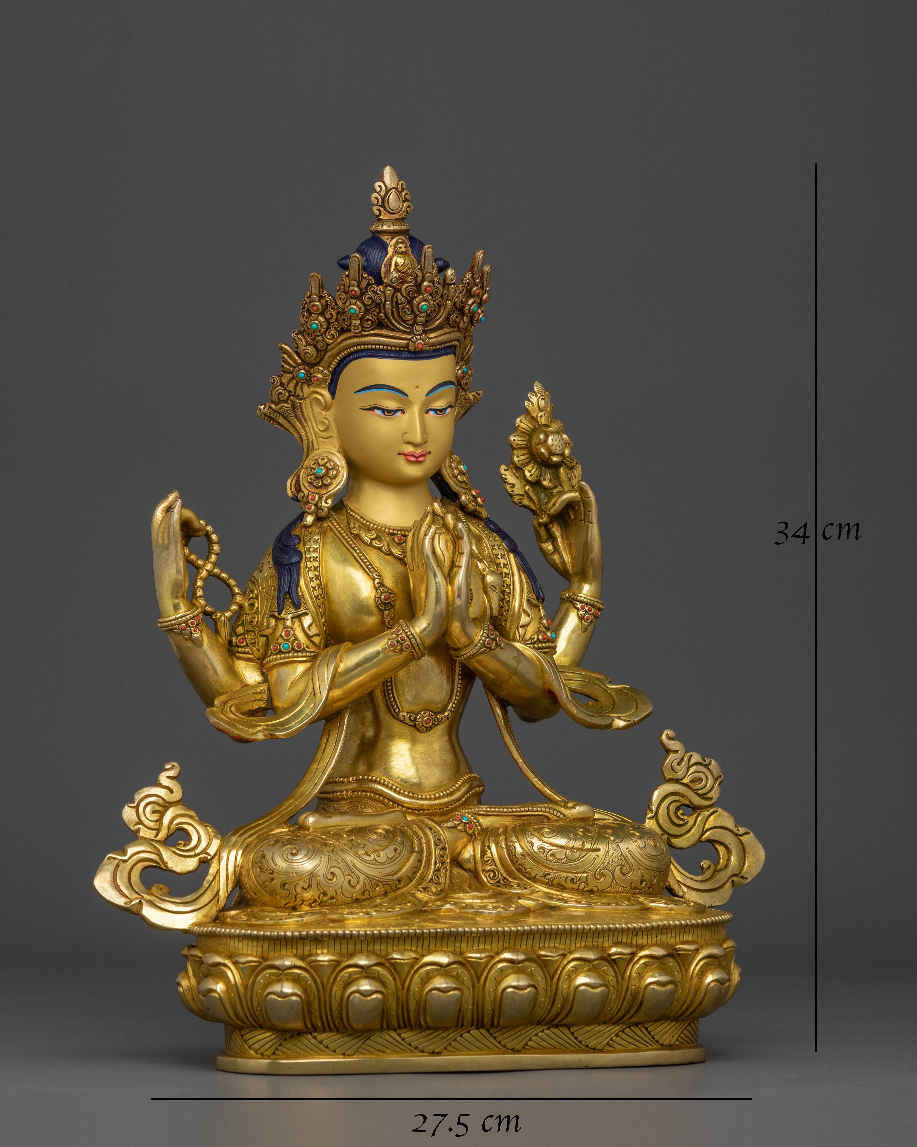 Handmade Chenrezig Golden Statue: Sacred Radiance