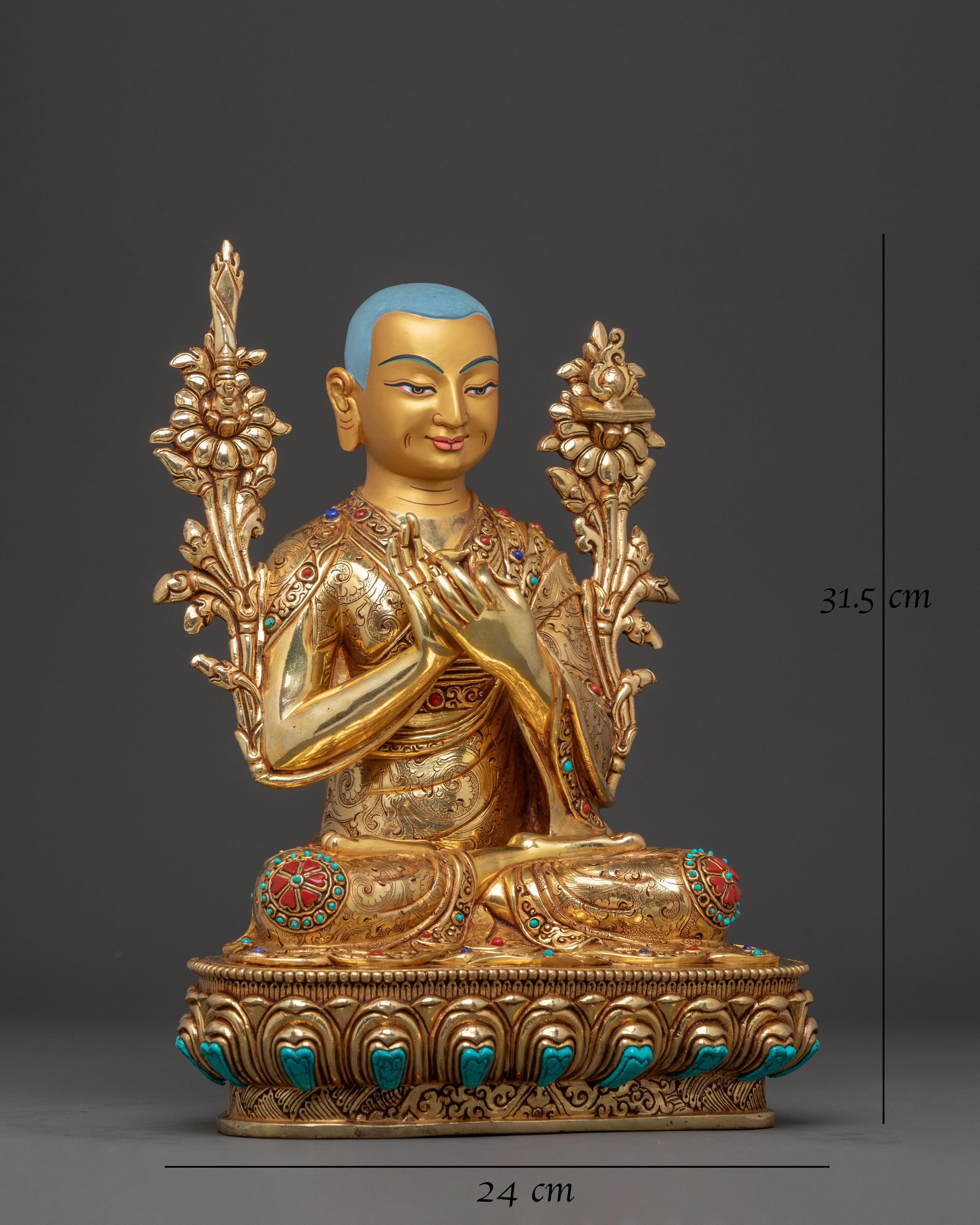 Tsongkhapa 24K Gold Gilded Statue Set for Altar