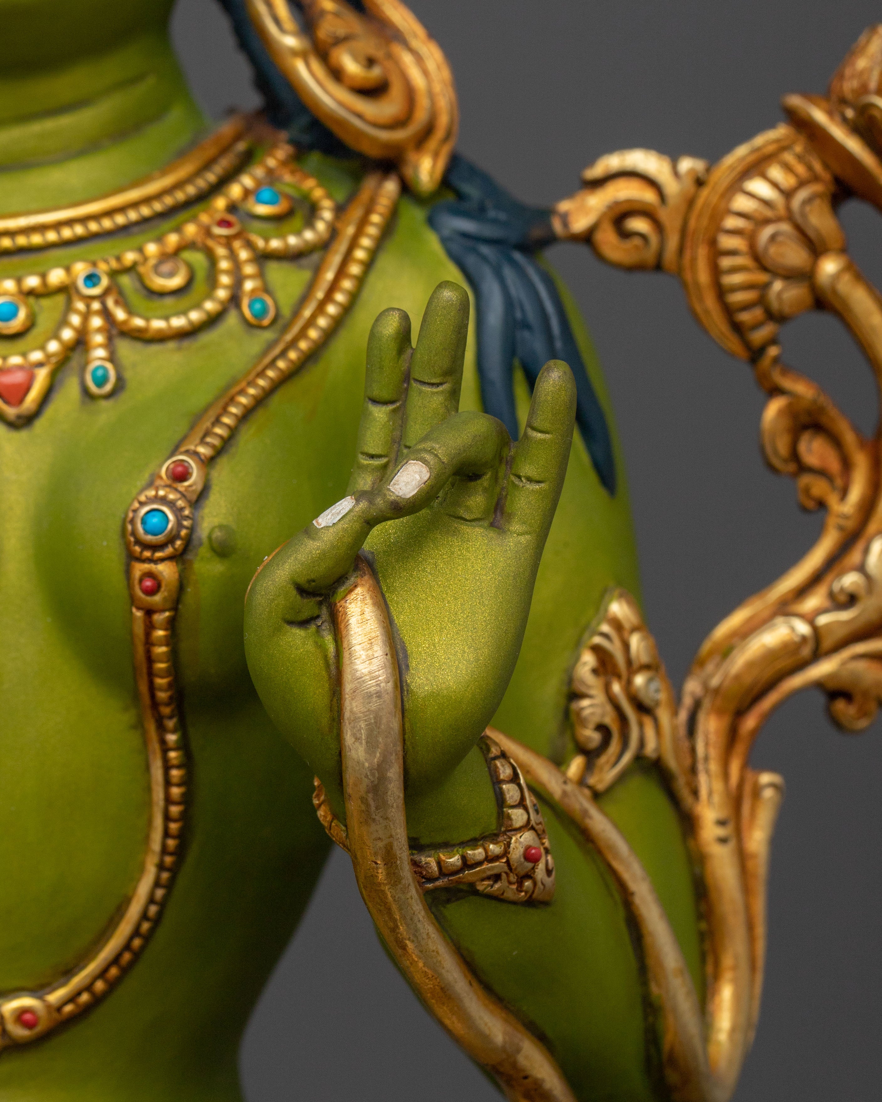 Green Tara Statue | Handcrafted 24K Gold Gilded Sculpture
