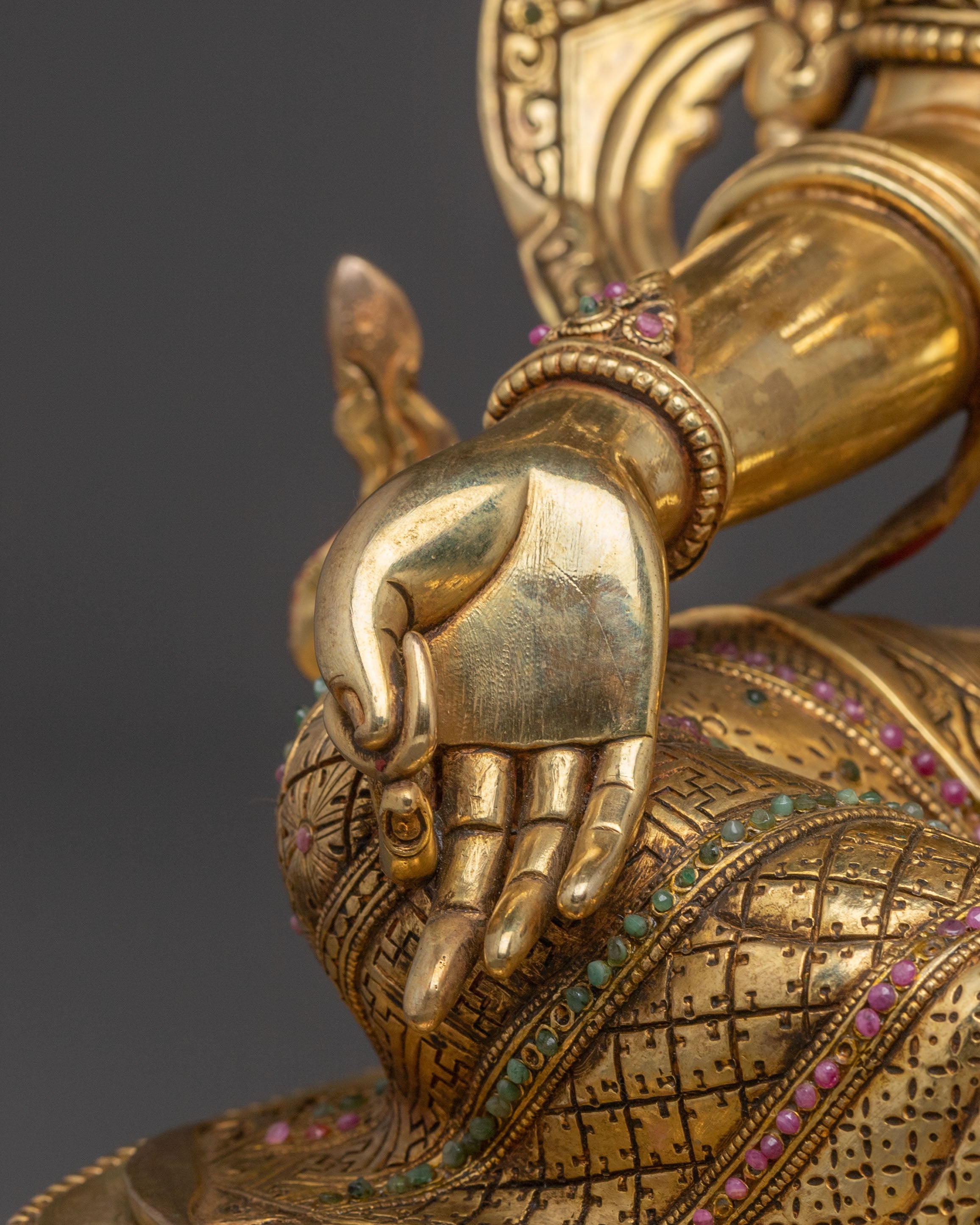 Sacred Statue of Green Tara: Exquisite 24K Gold Gilded