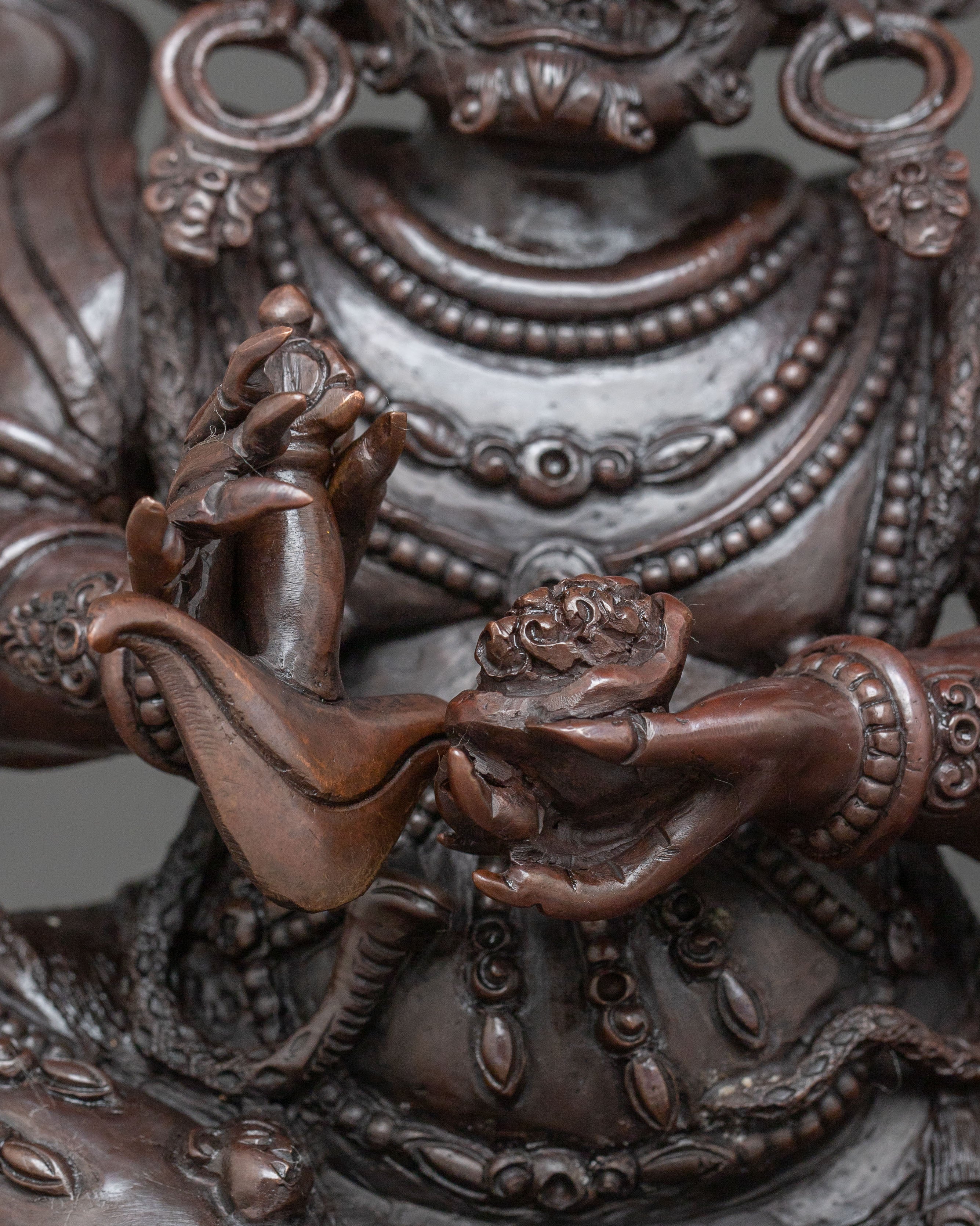 Four Armed Mahakala Statue in Oxidized Copper