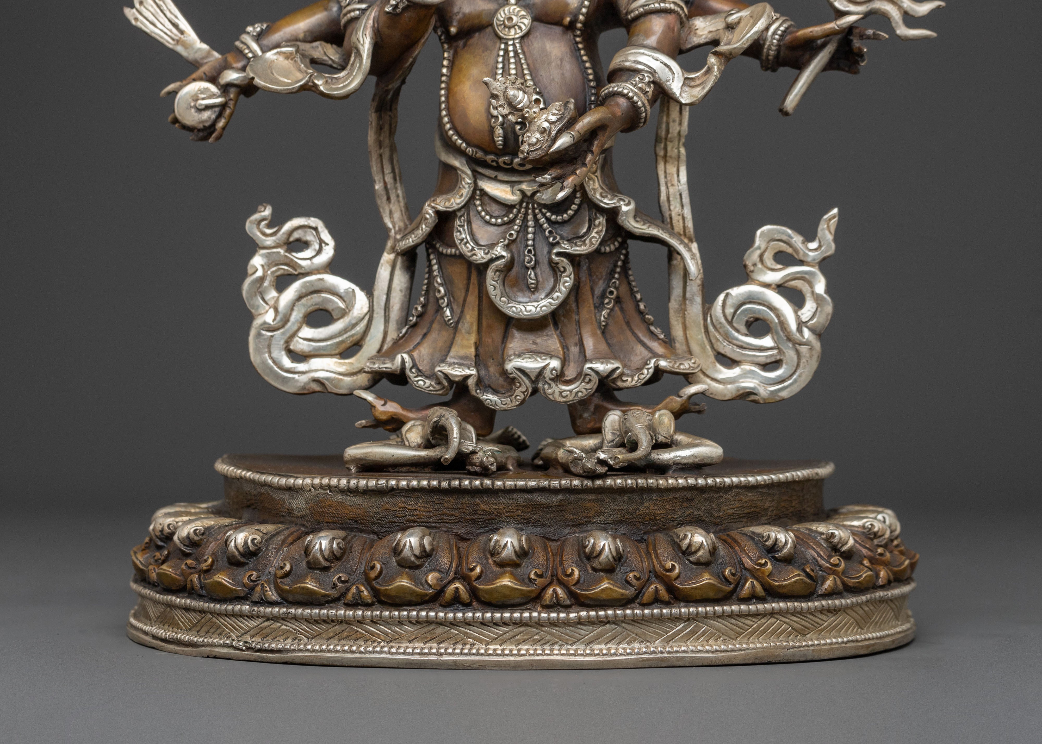 White Mahakala Spiritual Statue | Silver Plated Elegance