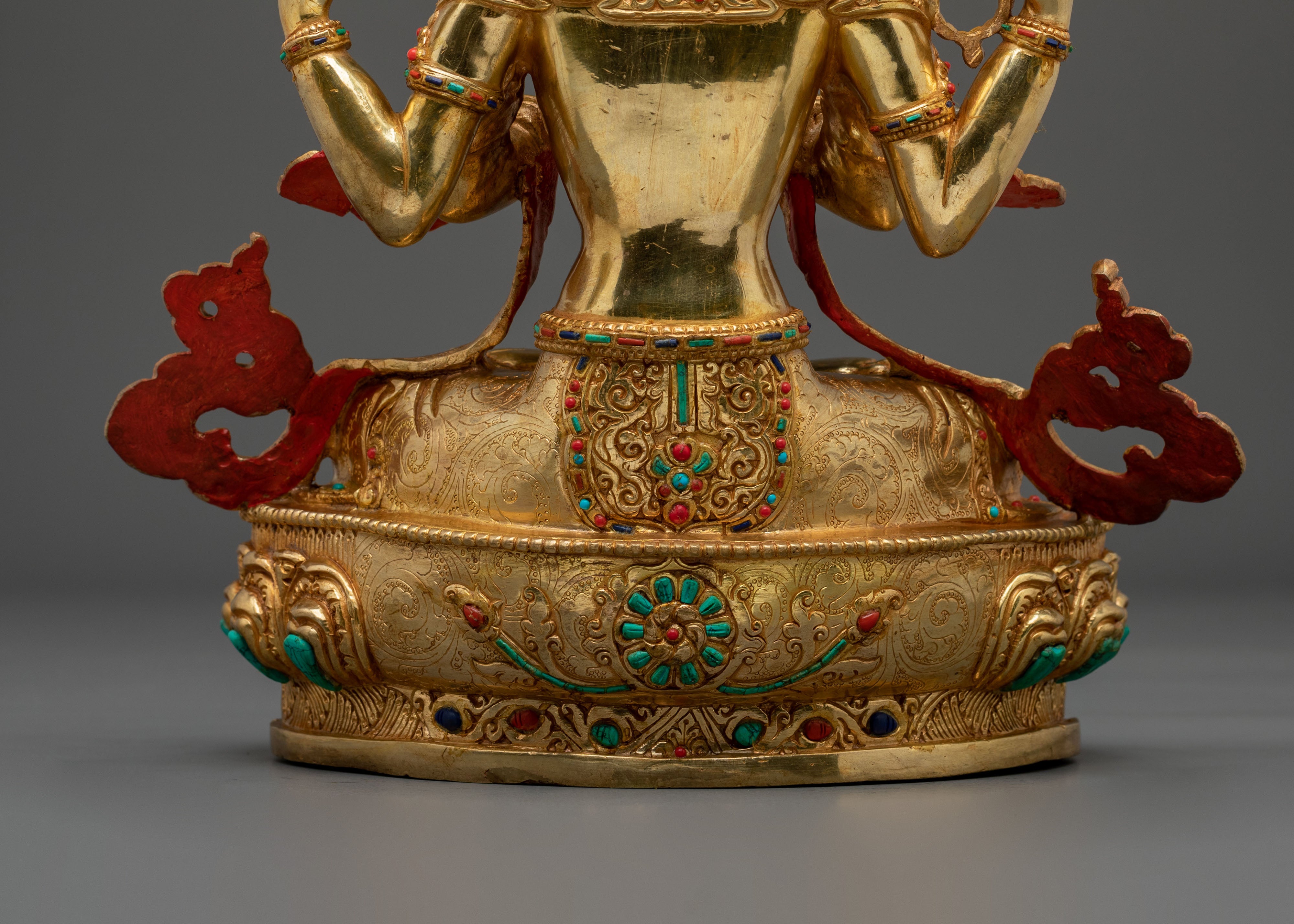 Radiant 24K Gold Gilded Chenrezig Statue: Bodhisattva of Compassion