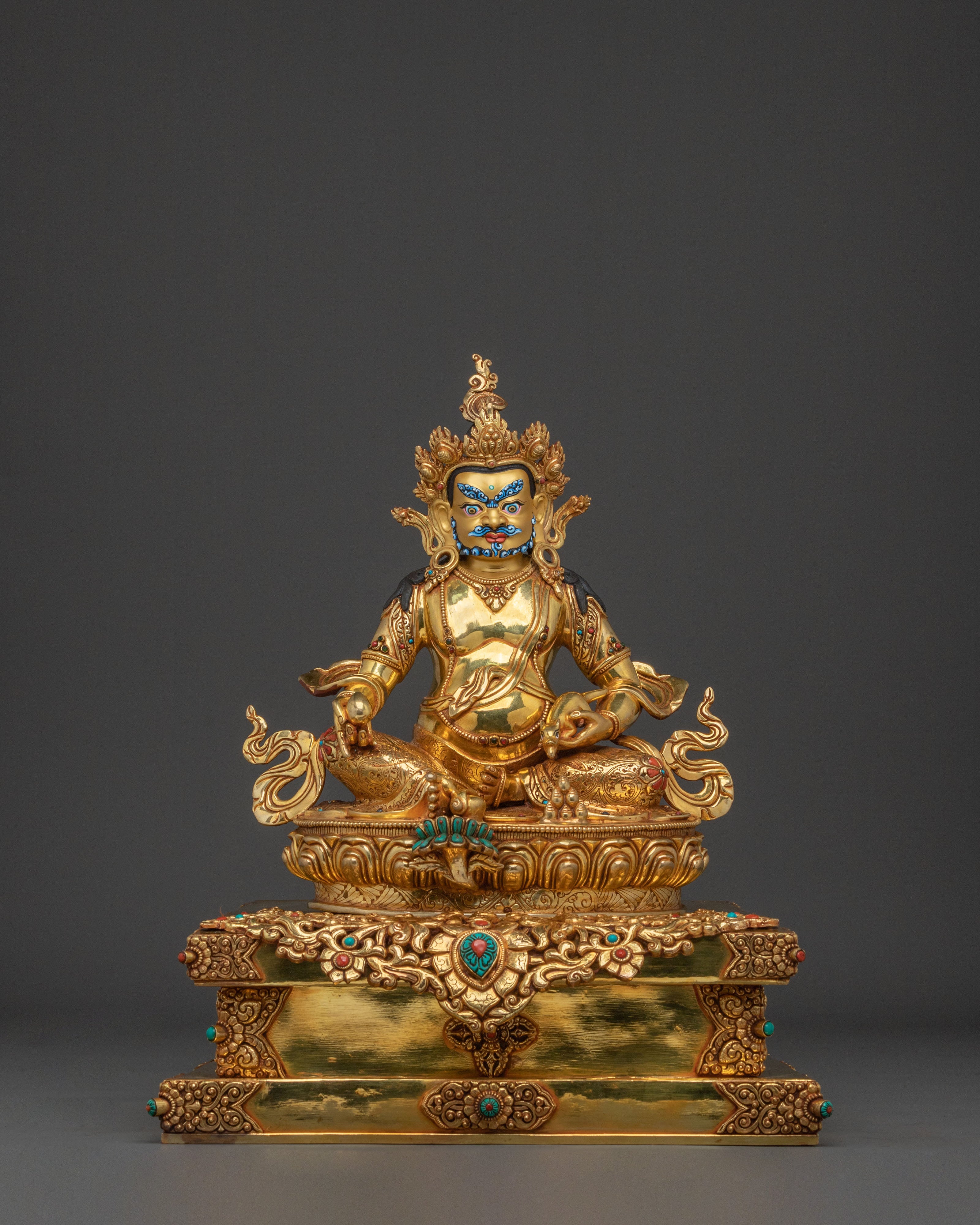 Dzambhala Statue on Throne | Sacred Tibetan Figurine