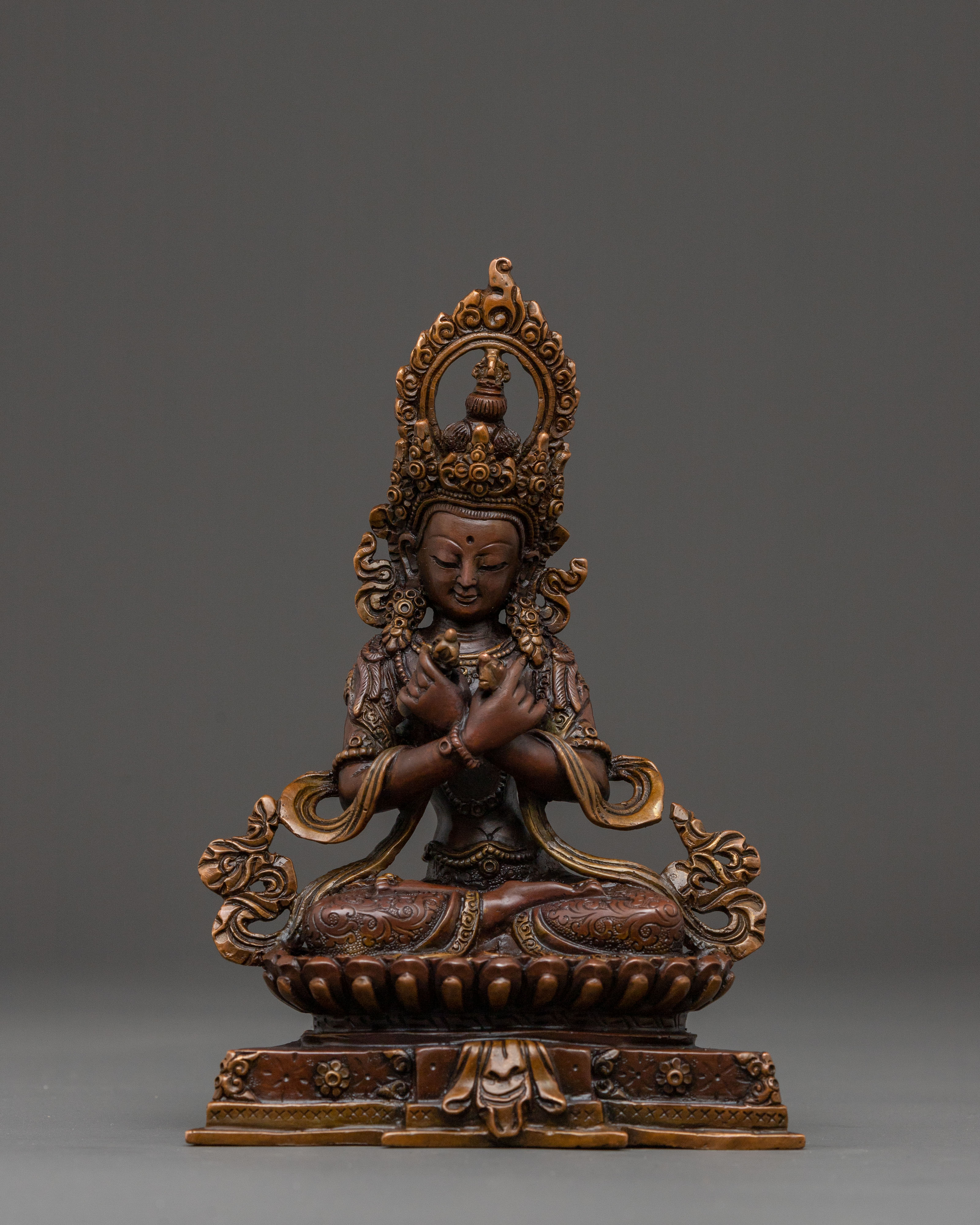 Lord of Esoteric Wisdom Vajradhara Statue - Oxidized Copper