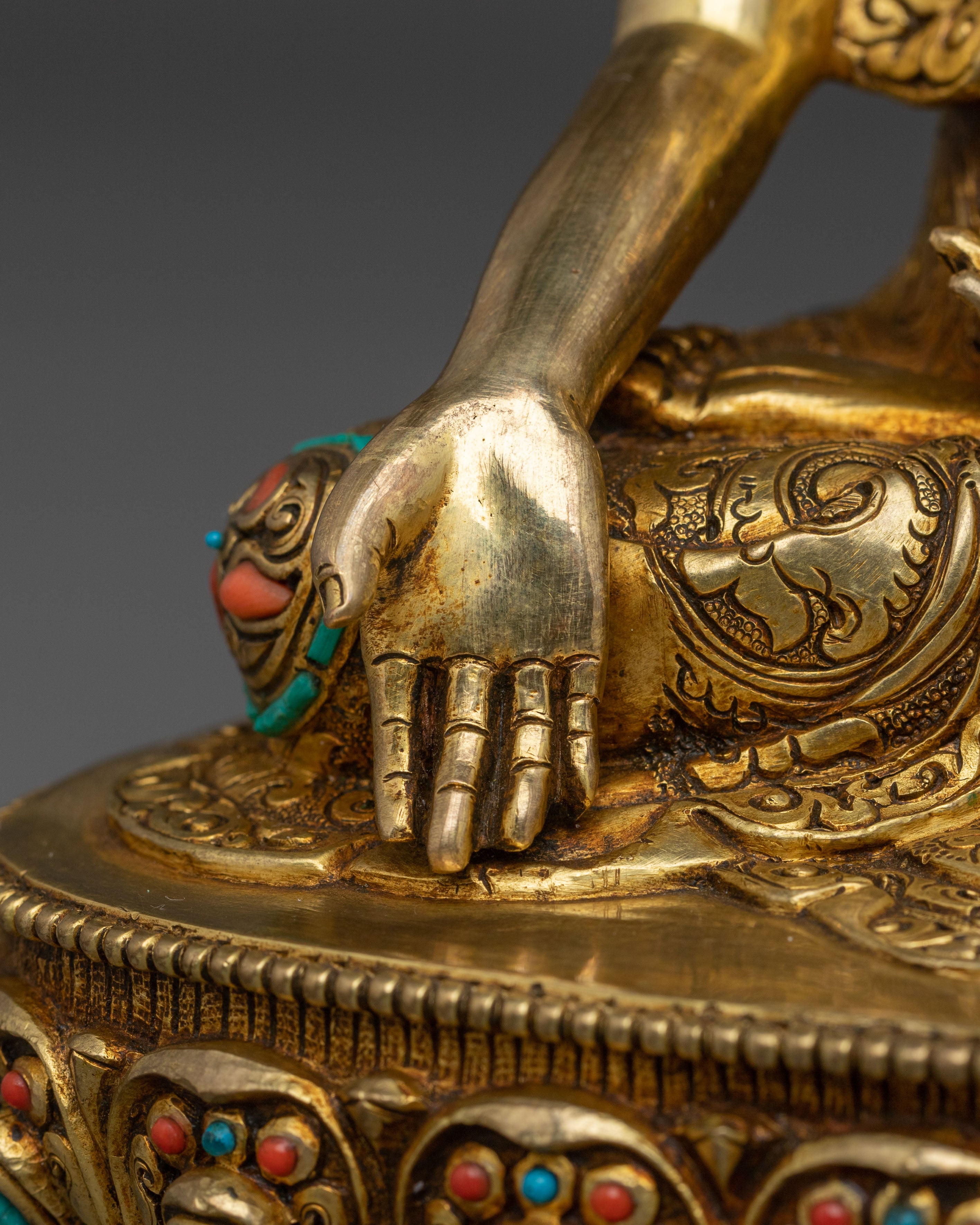 Traditional Himalayan Ratnasambhava Sculpture: 24K Gold Gilded