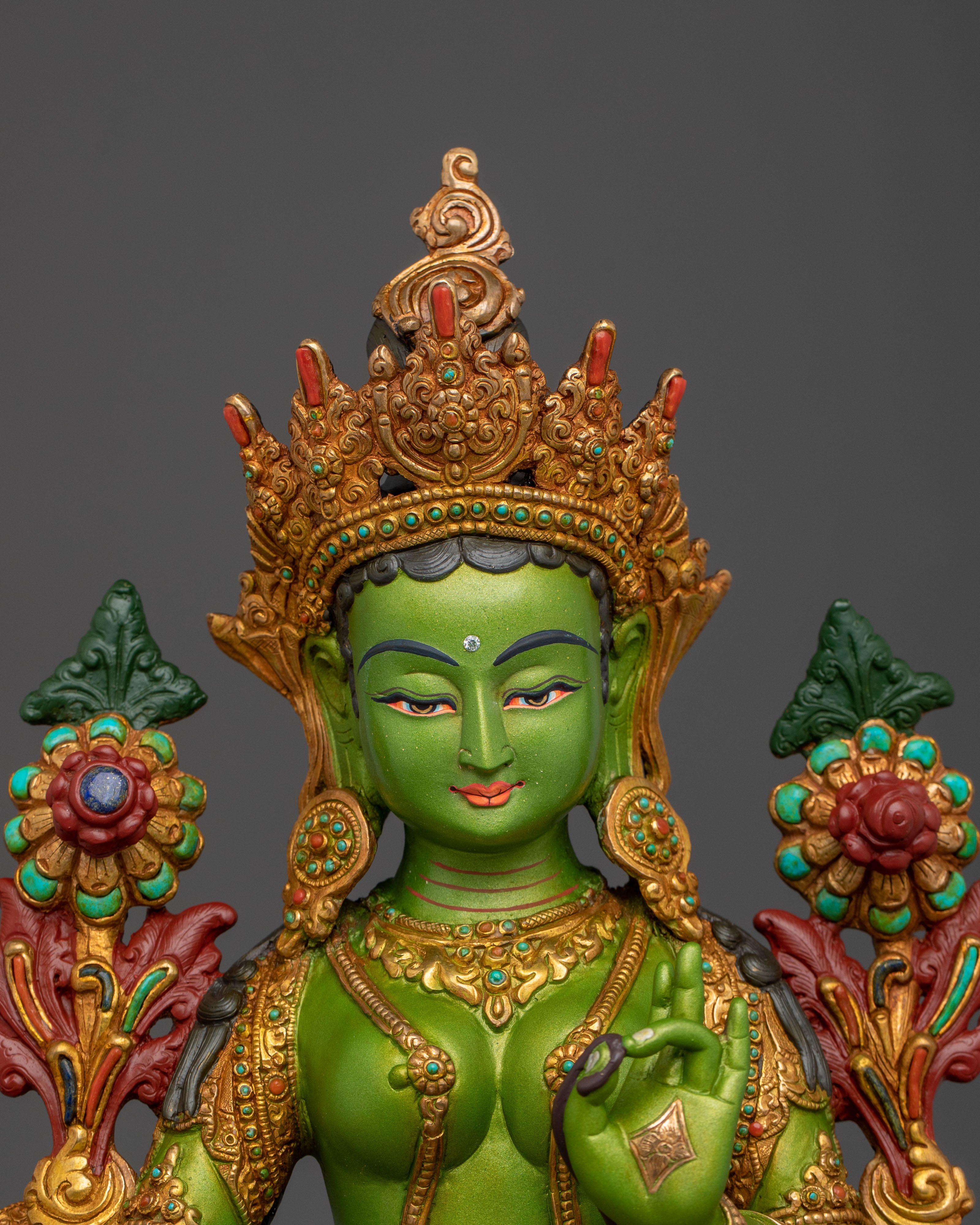 Handcrafted Green Tara Statue for Decor | Tibetan Goddess Figurine