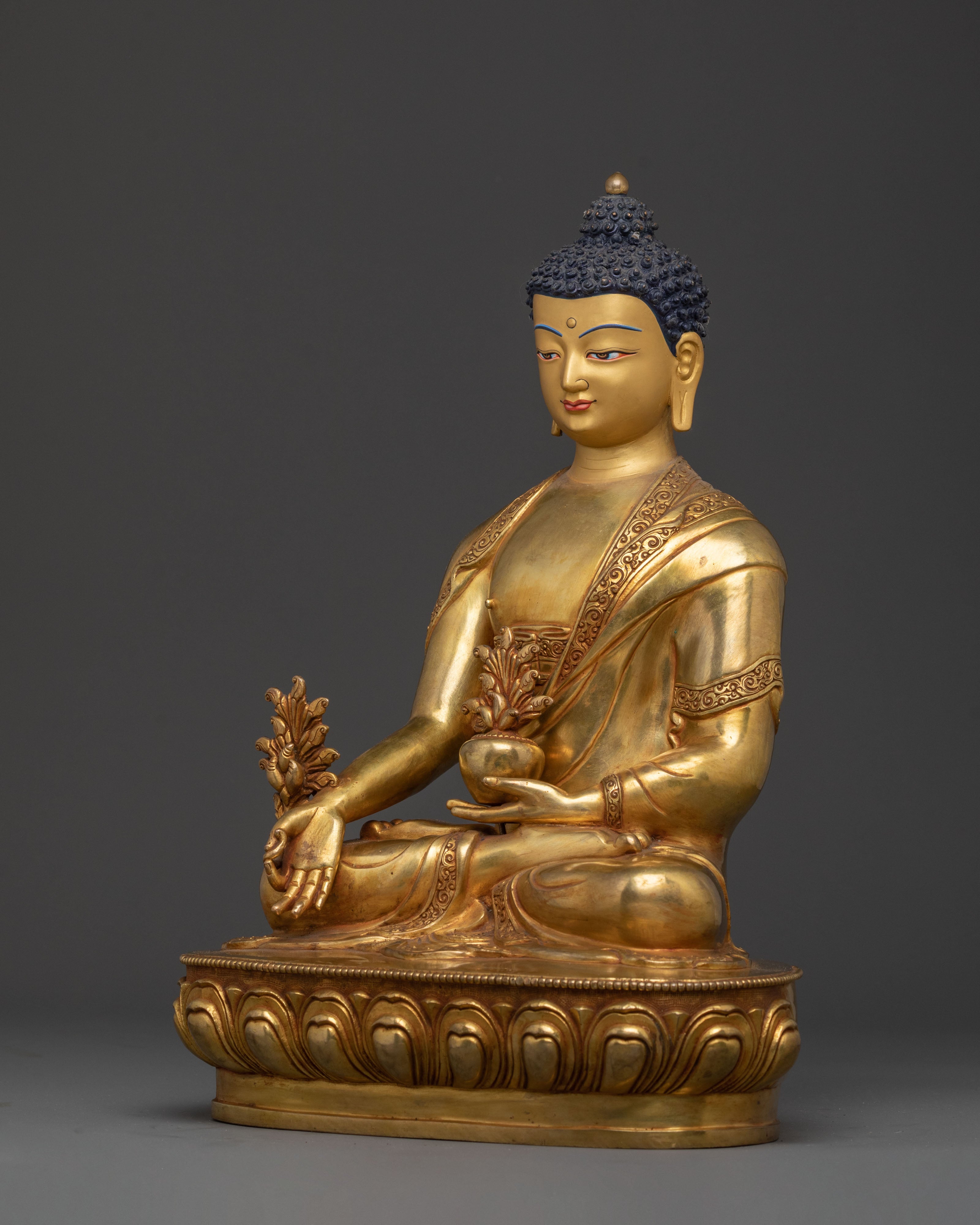 Medicine Buddha: Handcrafted 24K Golden Gilded Statue
