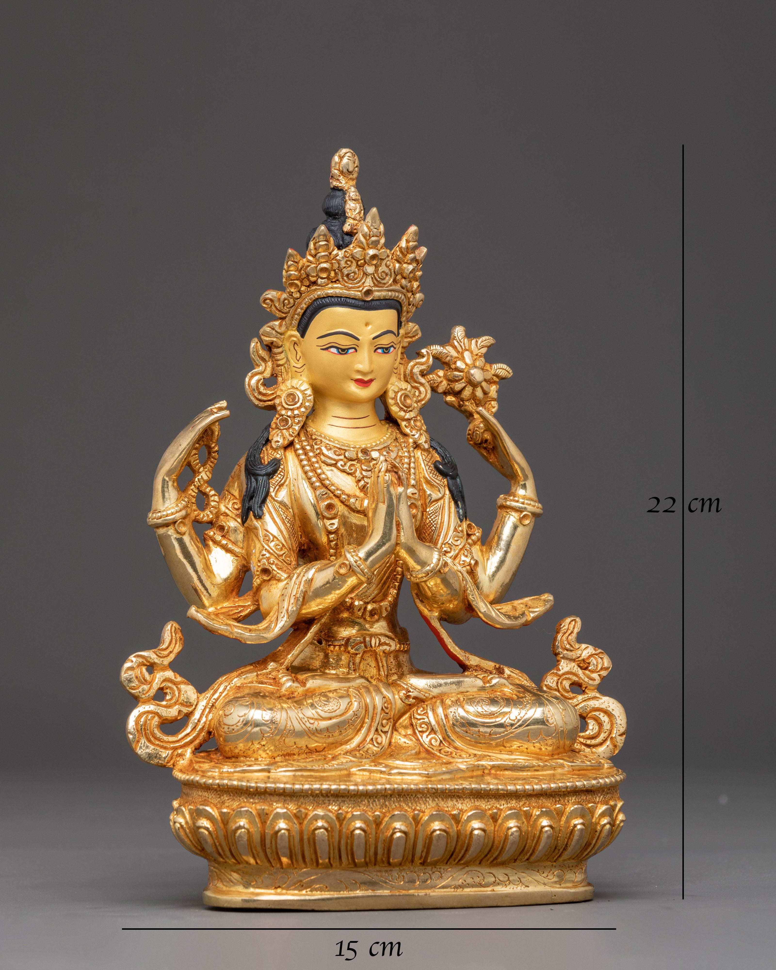 Handcrafted Copper Statue of Four-Armed Chenrezig