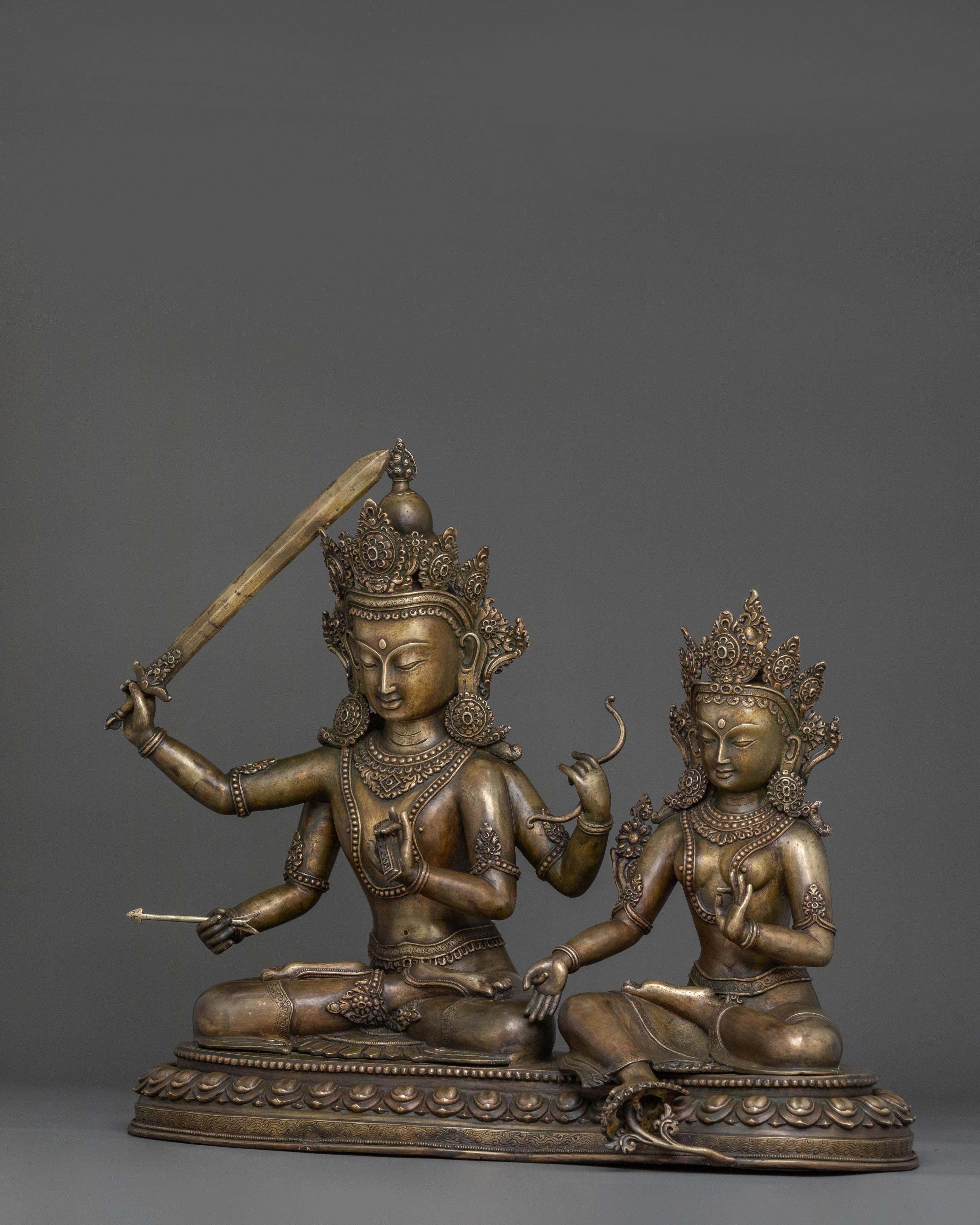 Maha Manjushri and Green Tara Statue Set | Altar Decor