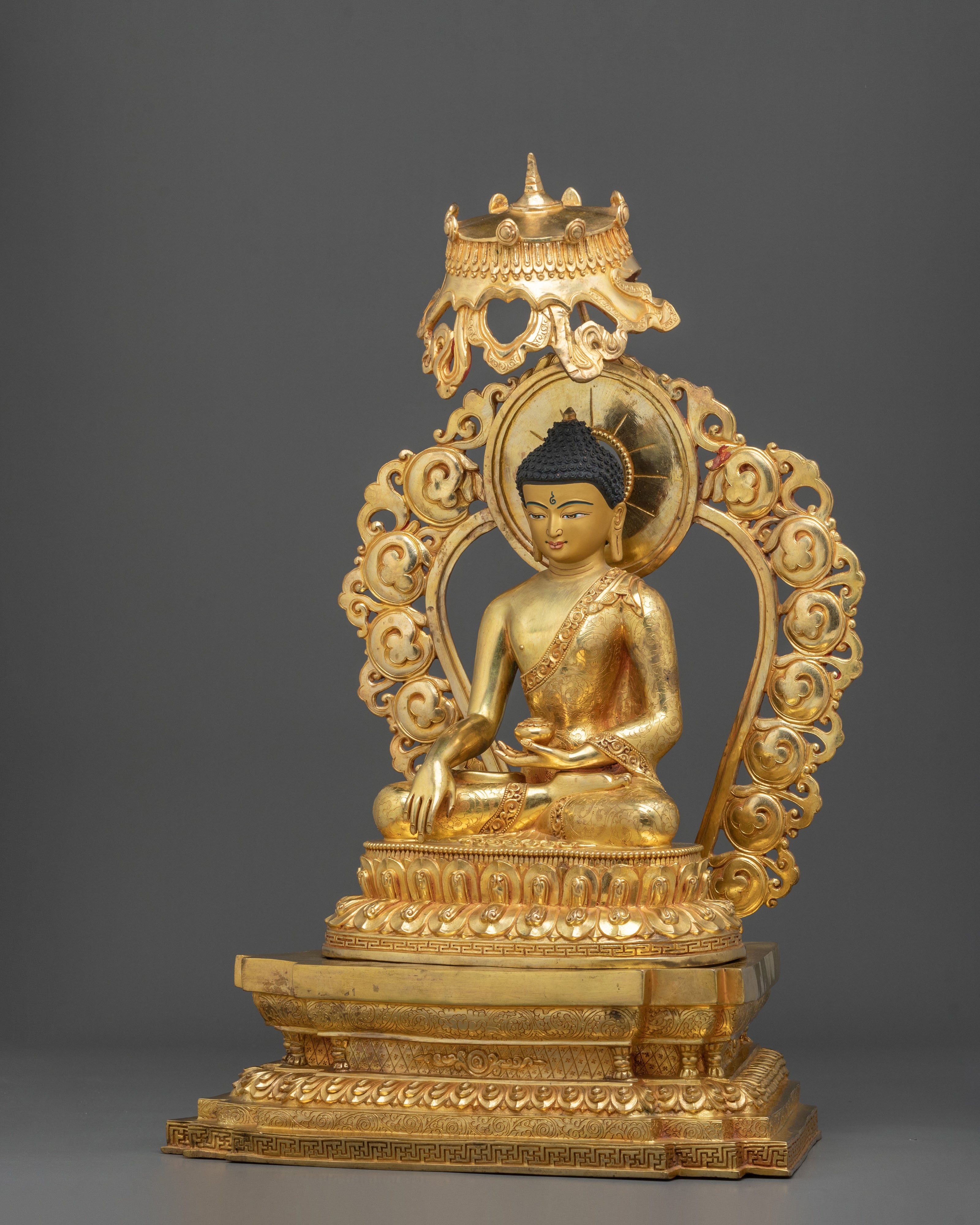Shakyamuni Buddha Figurine Seated on a Throne | Golden Statue
