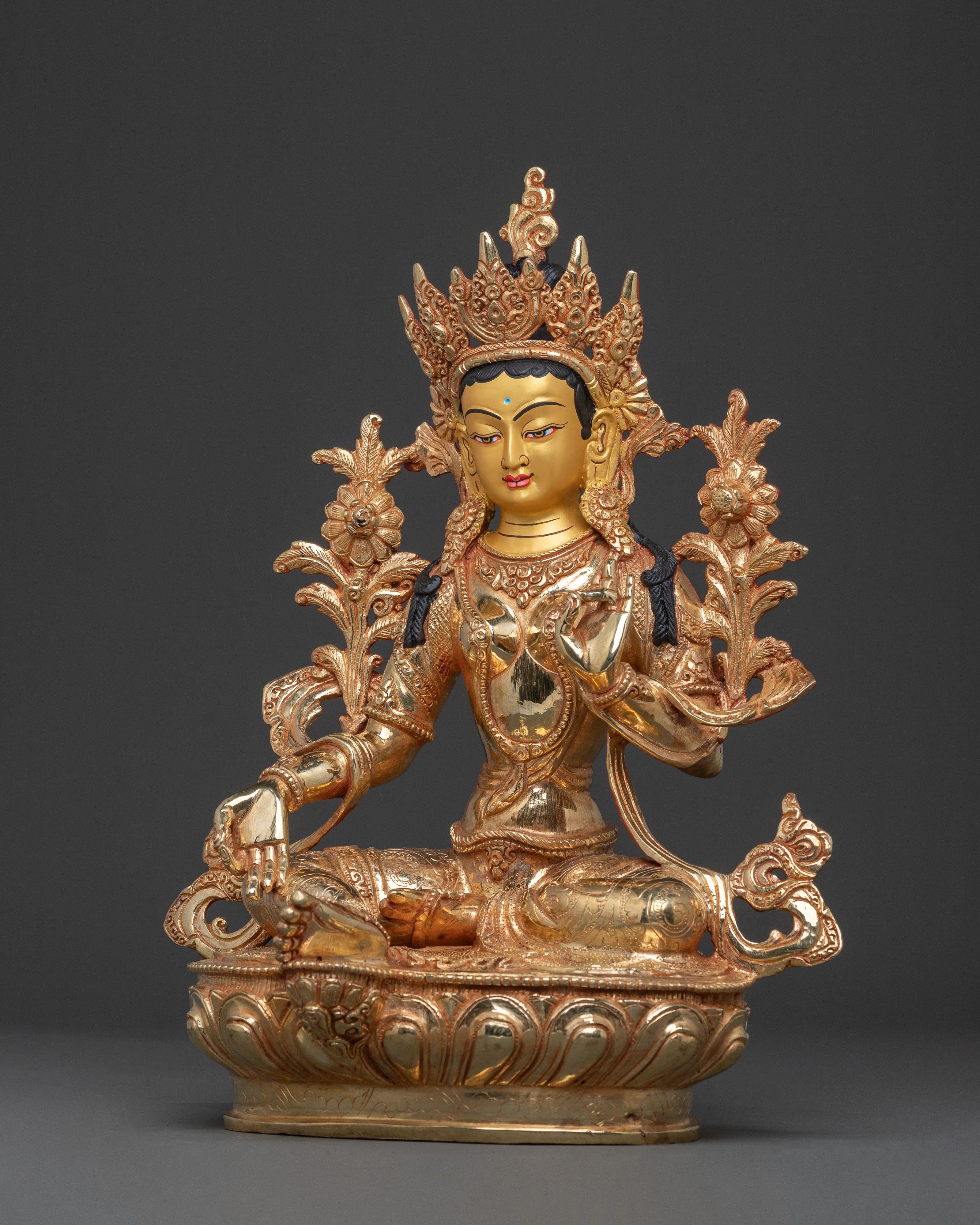 Green Tara Statue | Hand-Gilded Copper Art