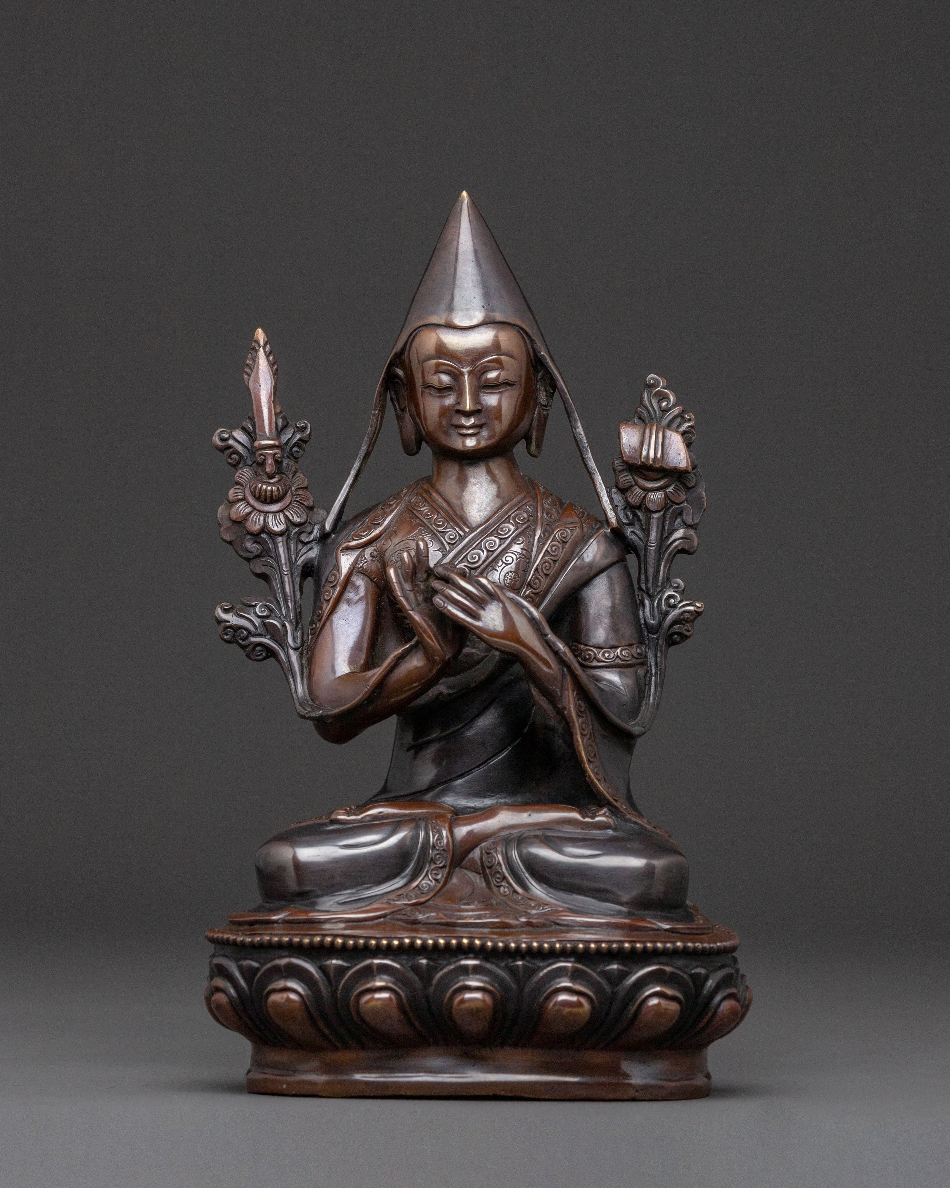 Tsongkhapa with Disciples Oxidized Copper Statue