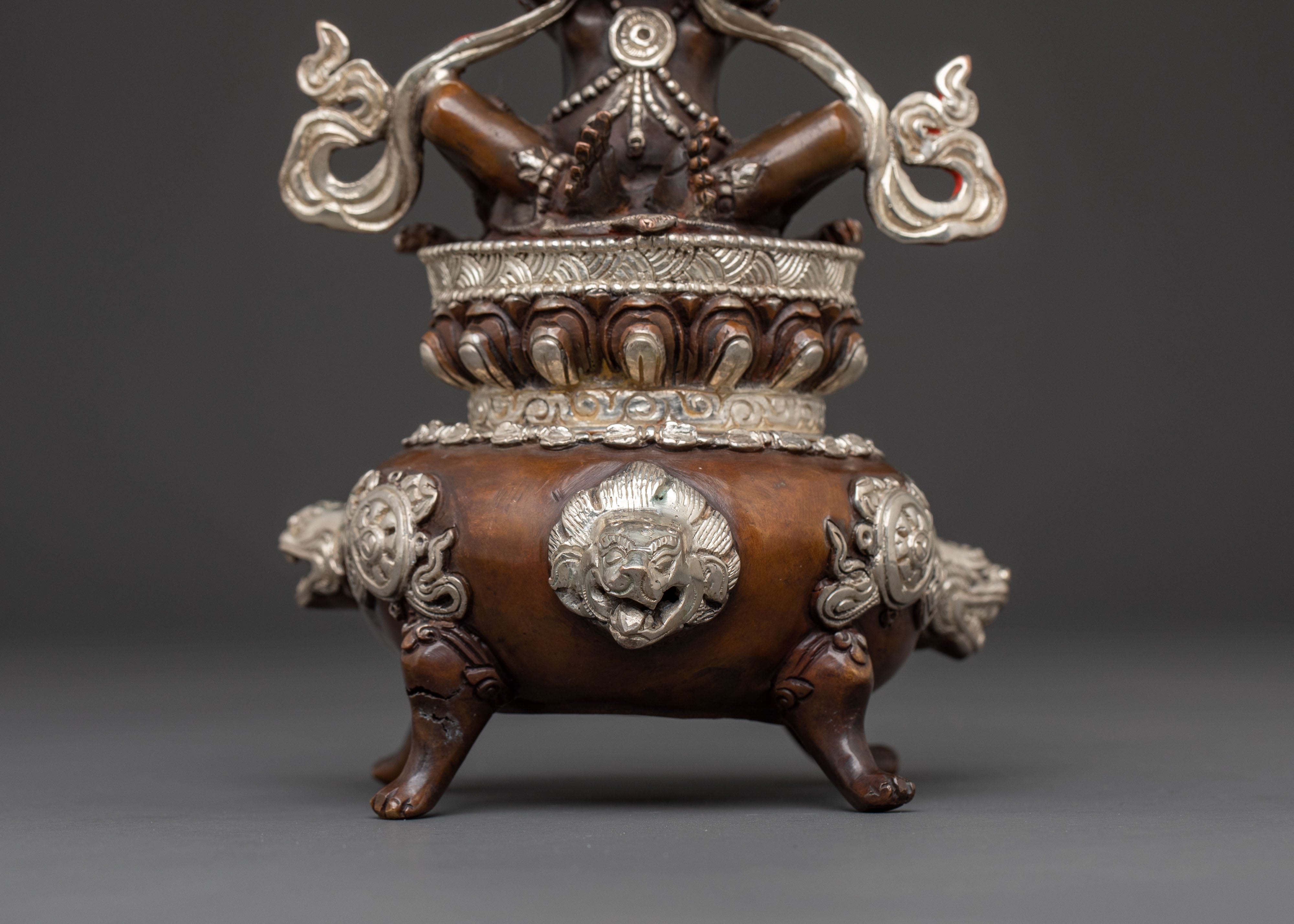 Vajradhaka Sacred Flame Statue – Oxidized Copper & Silver Sculpture