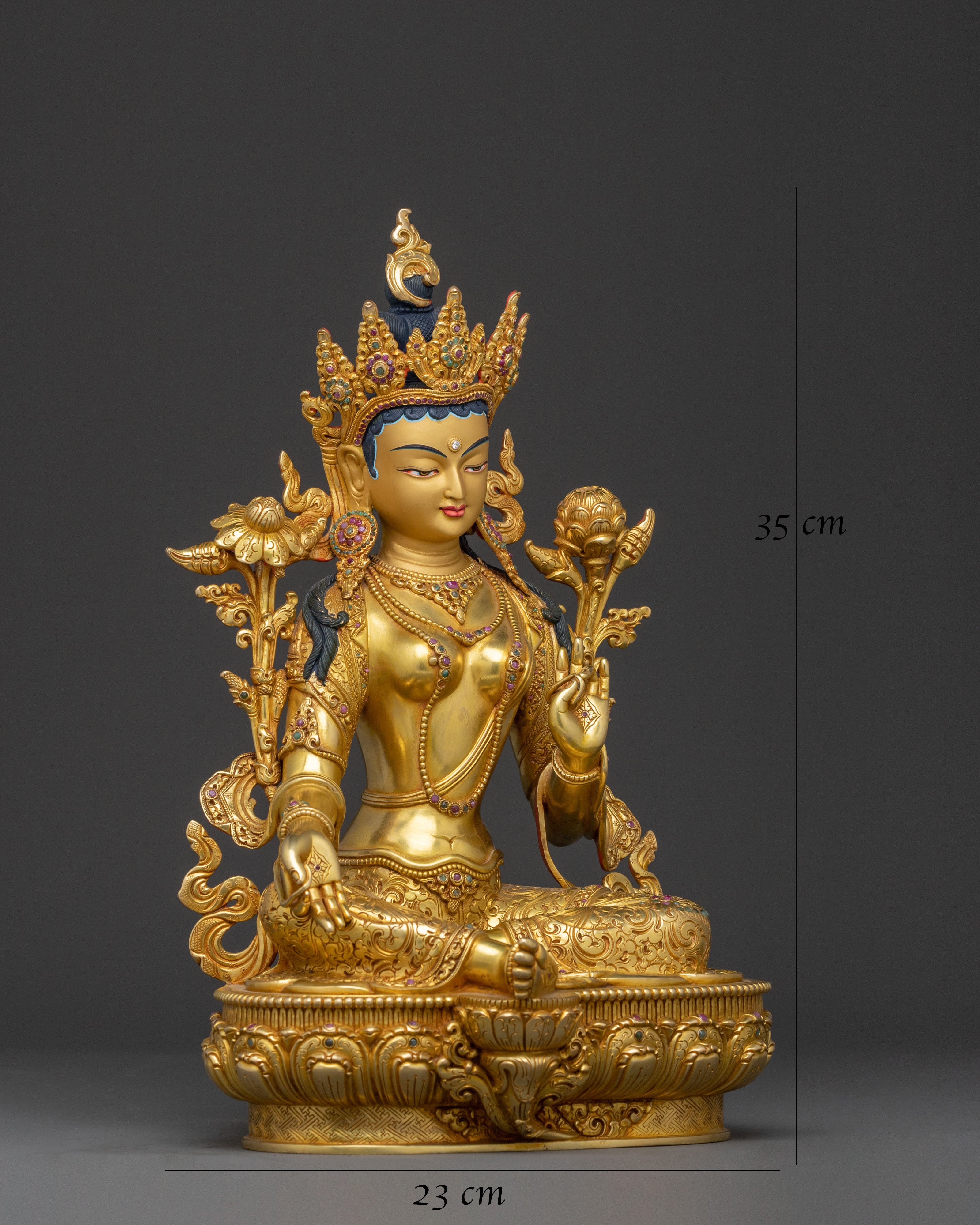 Green Tara: Handcrafted 24K Gold Gilded Statue