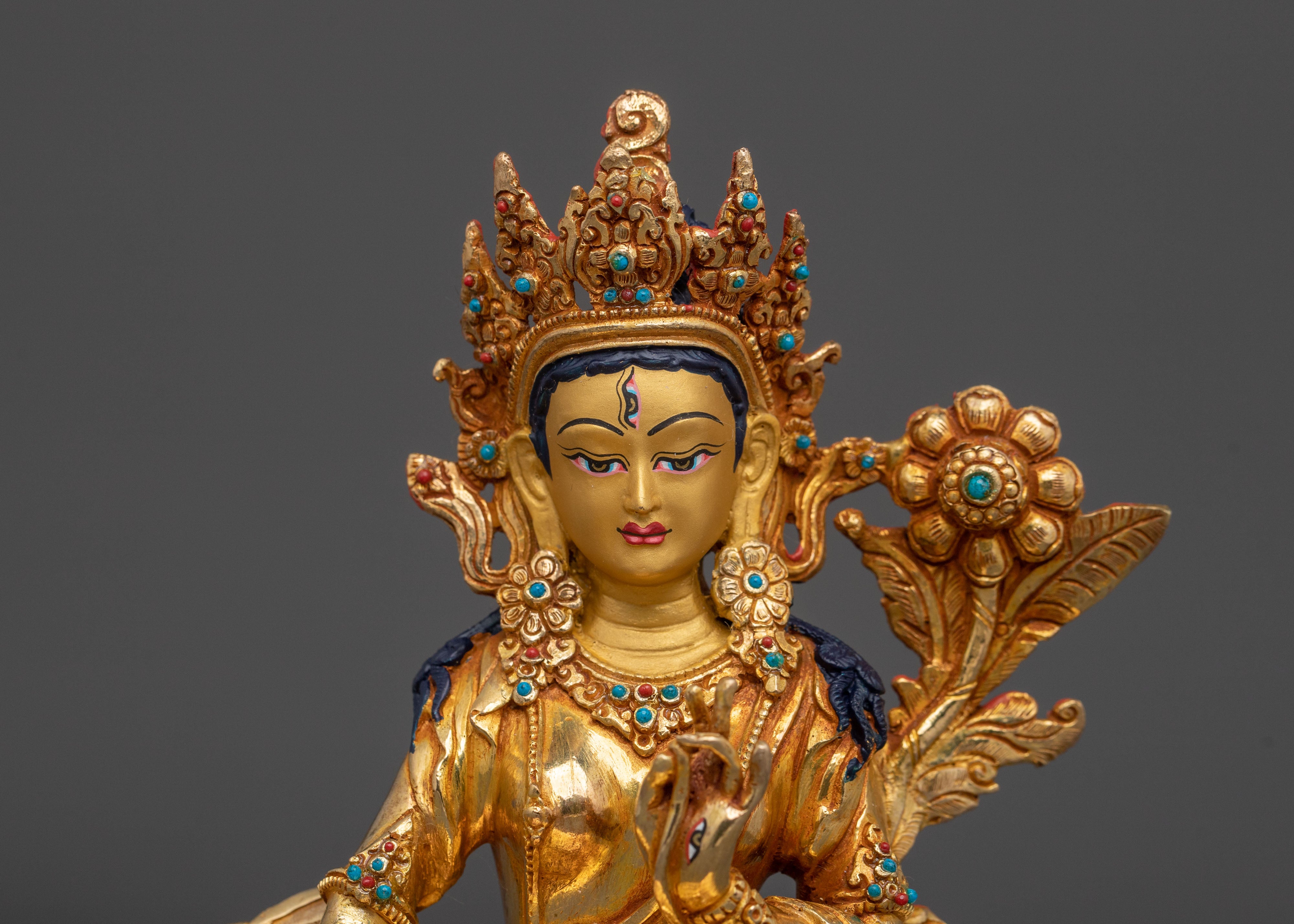 White Tara Sacred Longevity Icon: 24K Gold Gilded Copper Statue