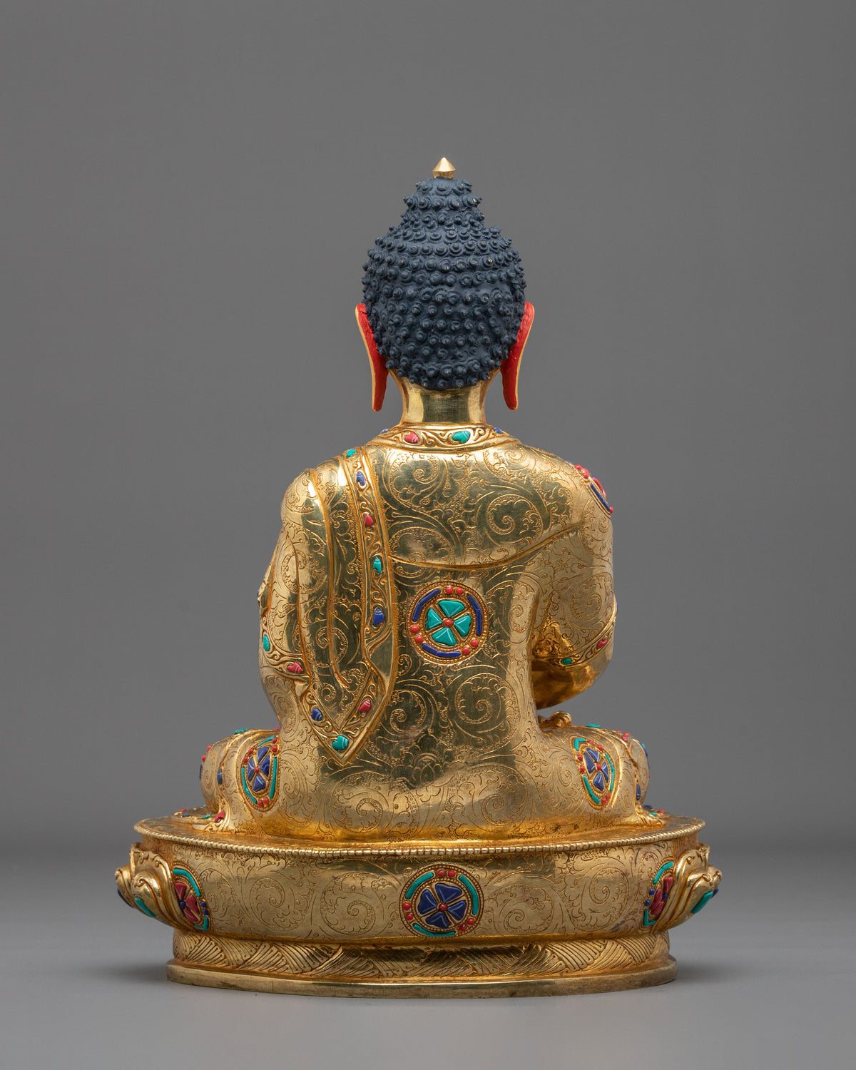 Amitabha Buddha 24K Fire Gold Gilded Sculpture