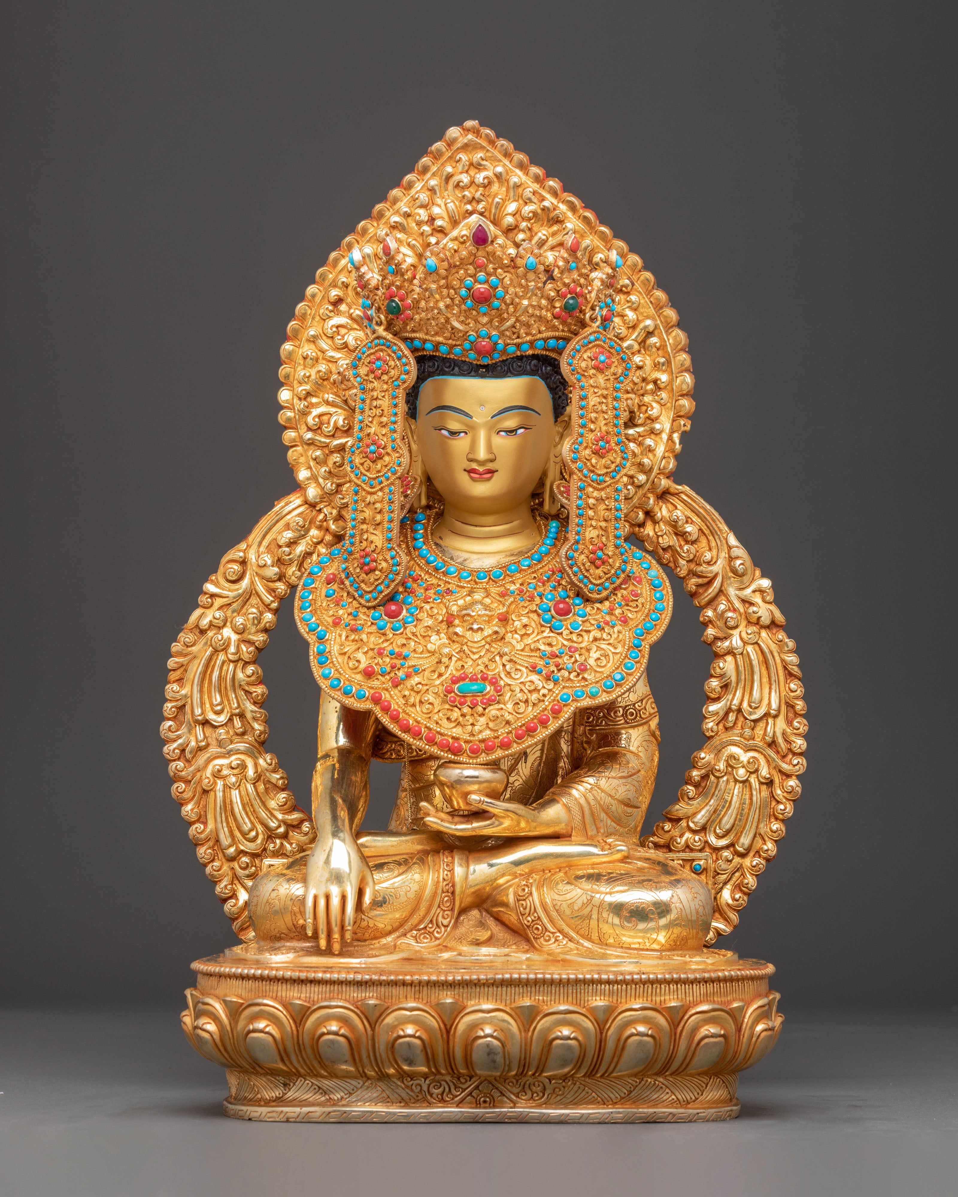 Handcrafted Golden Shakyamuni Buddha Statue with Gemstones