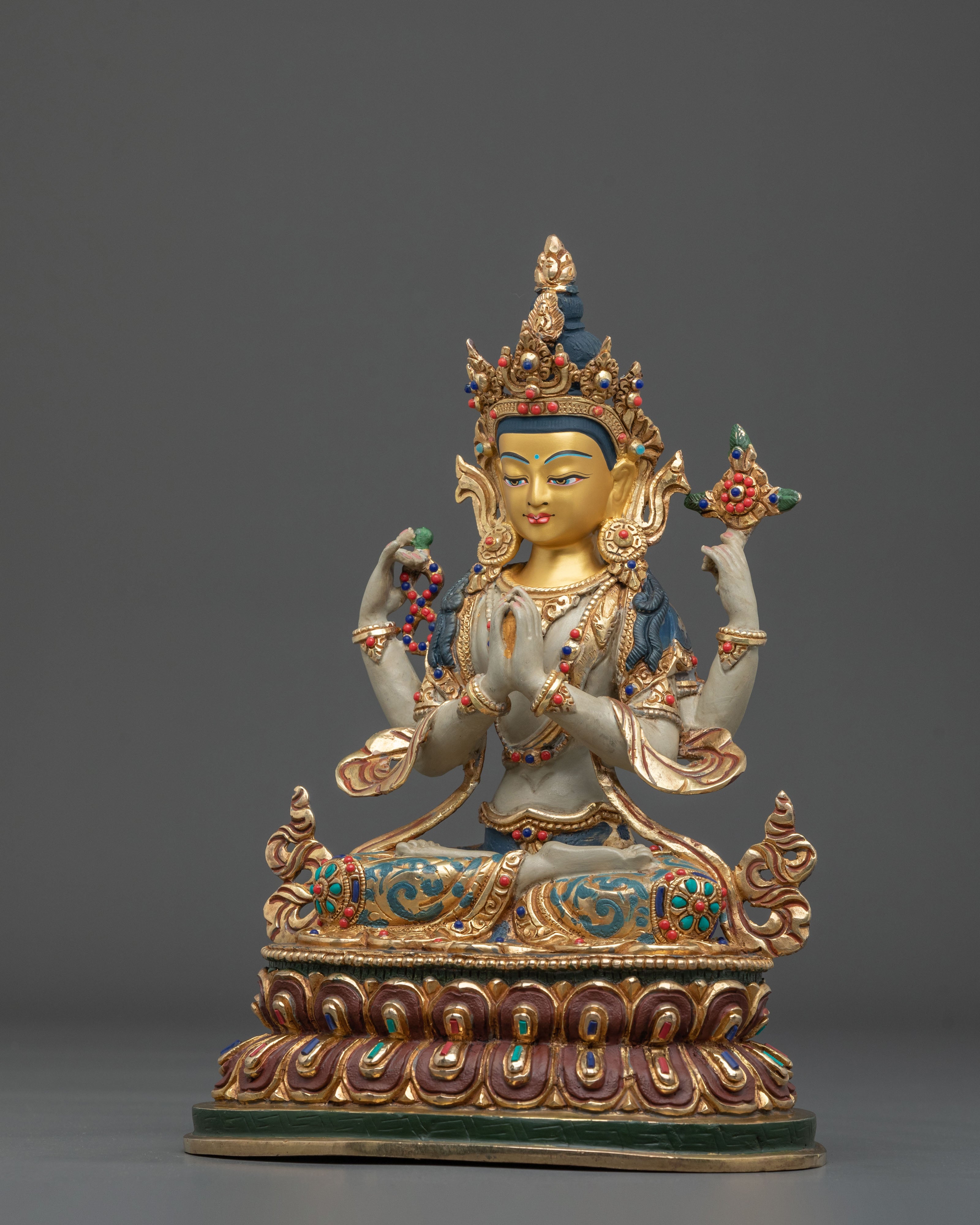 24k Gold Coated Chenrezig Statue | Embodiment of Infinite Compassion