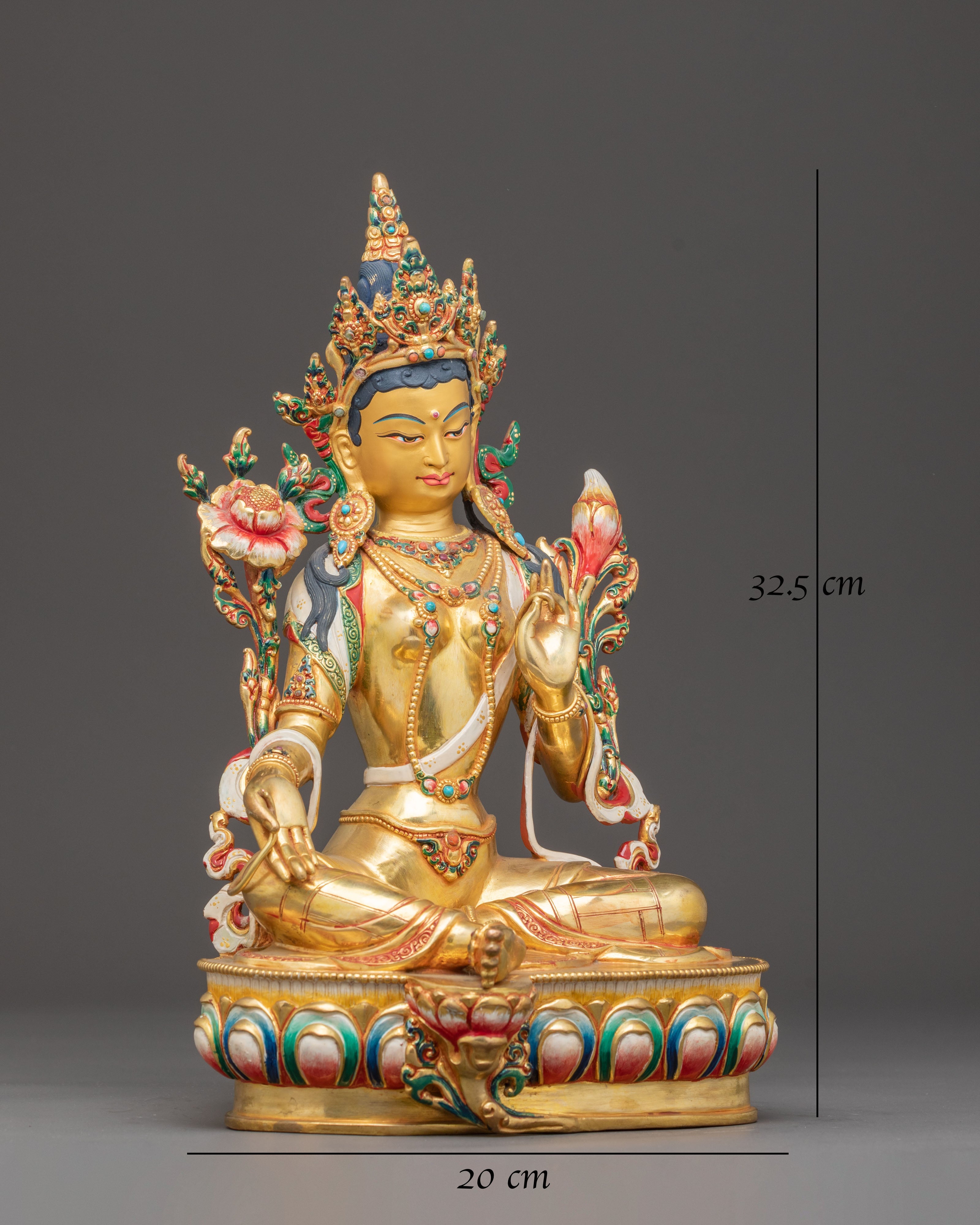 Handmade 24k Gold Glided Statue of Green Tara | Compassion Goddess