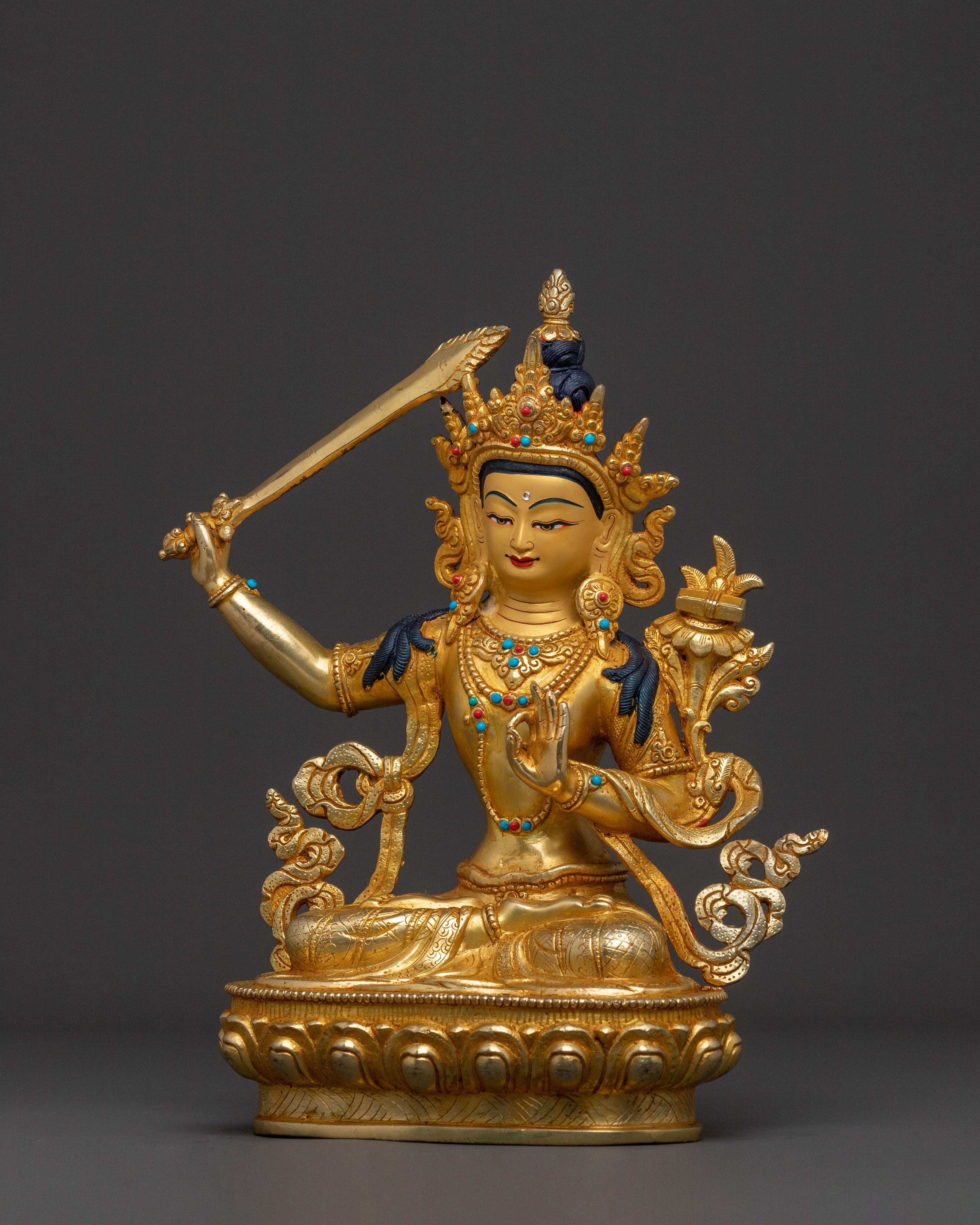 Manjushri Statue Protector of Knowledge | 24k Gold-Glided Sculpture