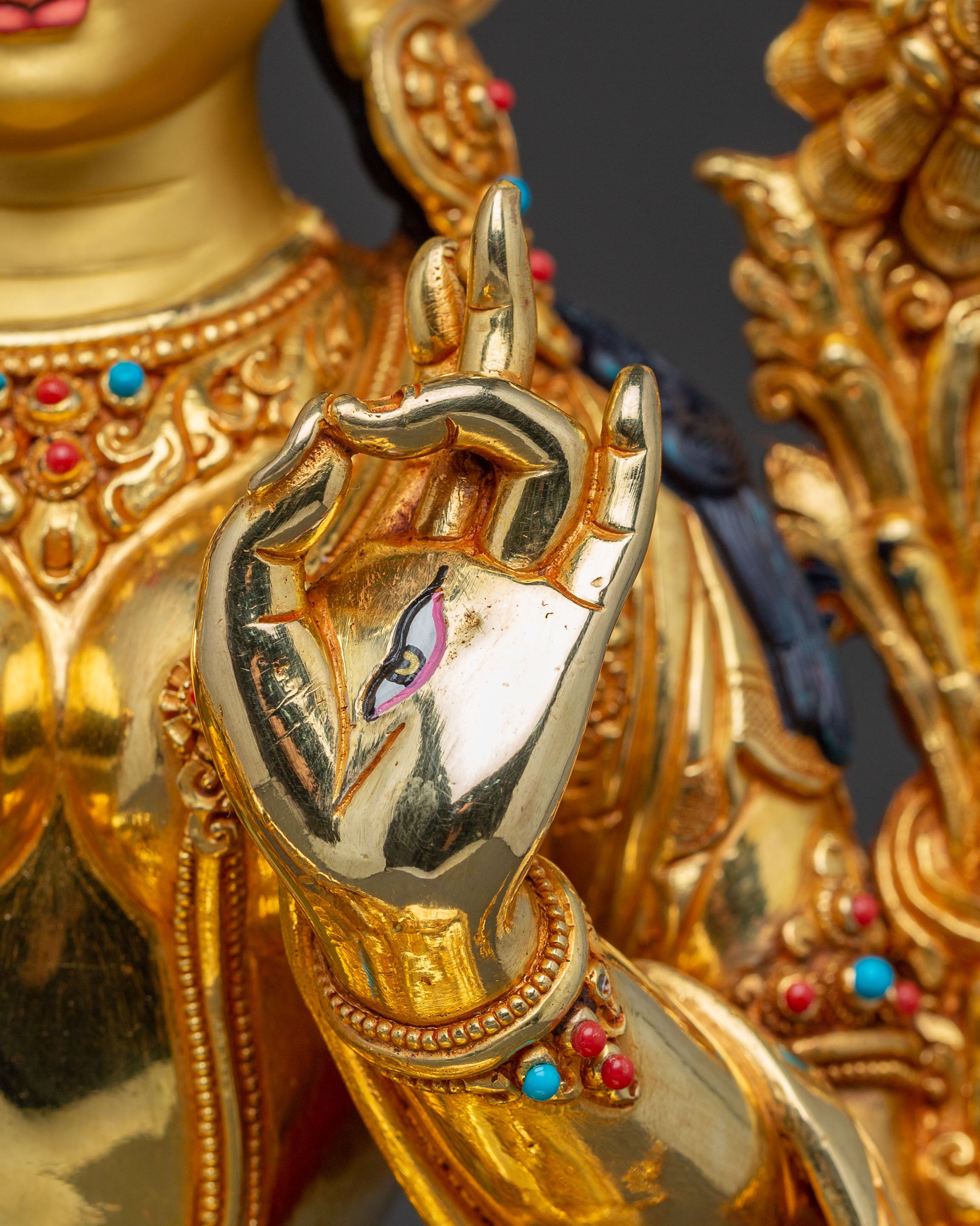 Handcrafted White Tara Spiritual Statue: 24K Gold Gilded Masterpiece