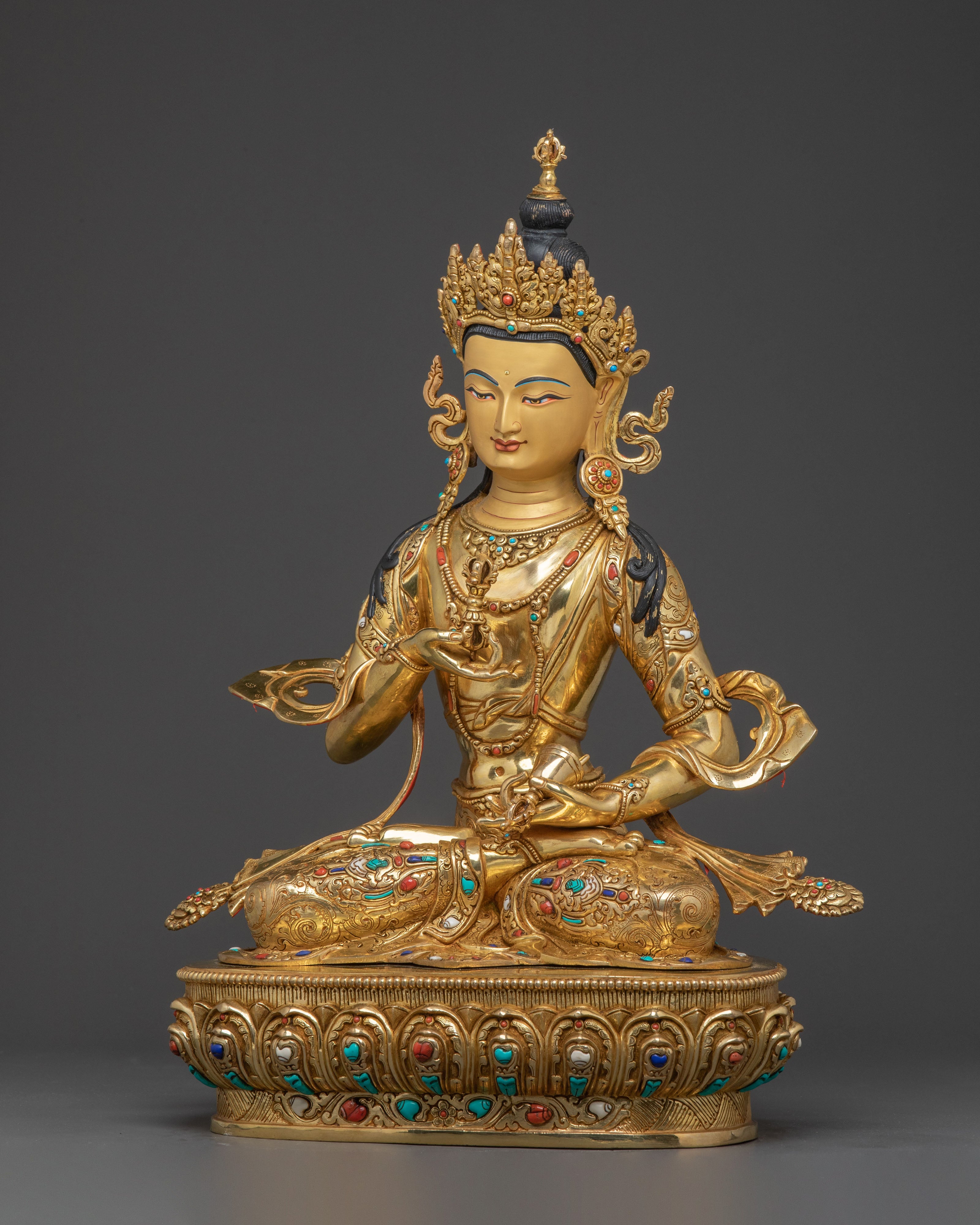Vajrasattva's Pure Essence: A Sacred Vajrayana Vajrasattva Sculpture in 24K Gold