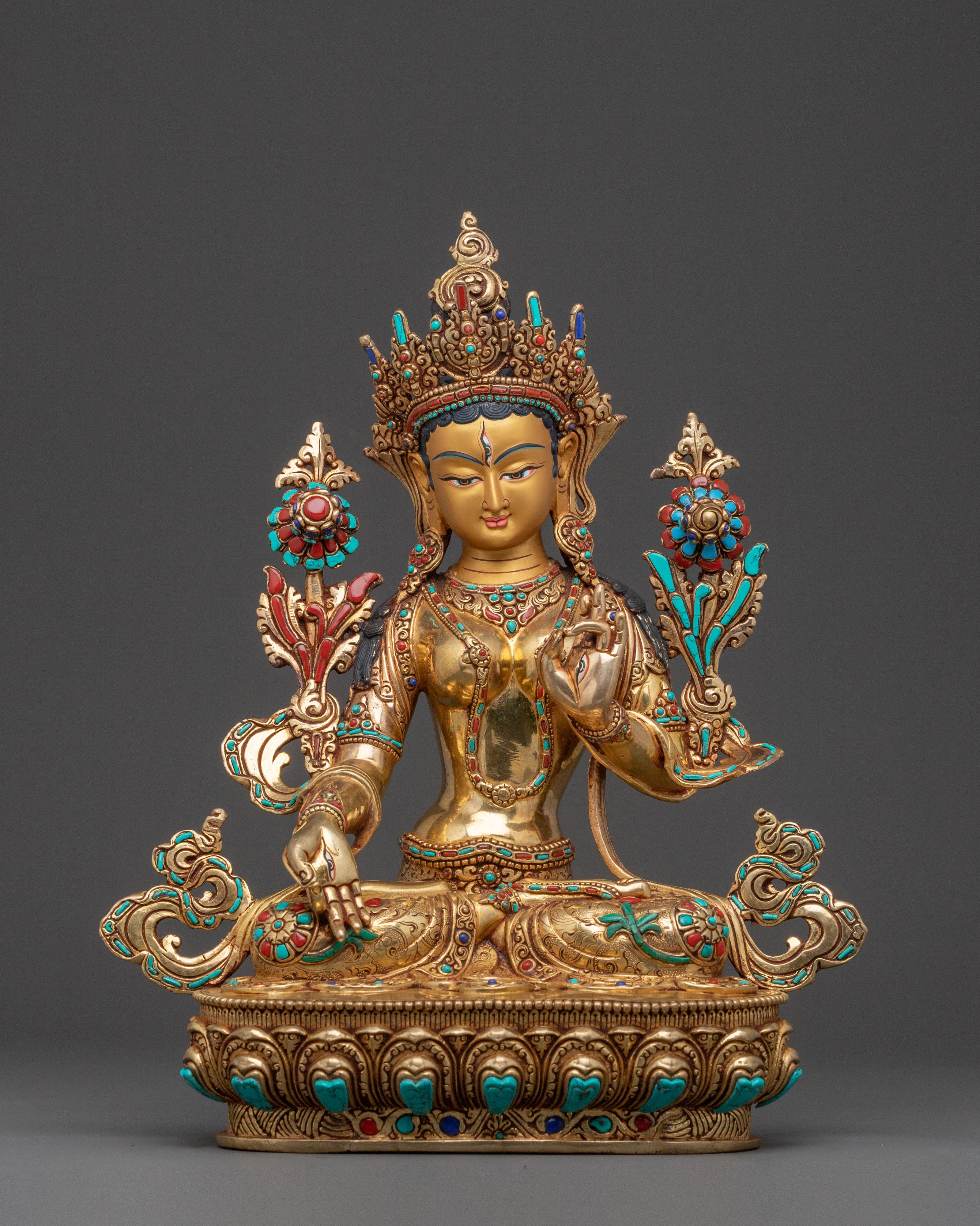 White Tara Tibetan Sacred Statue – Hand-Gilded Copper