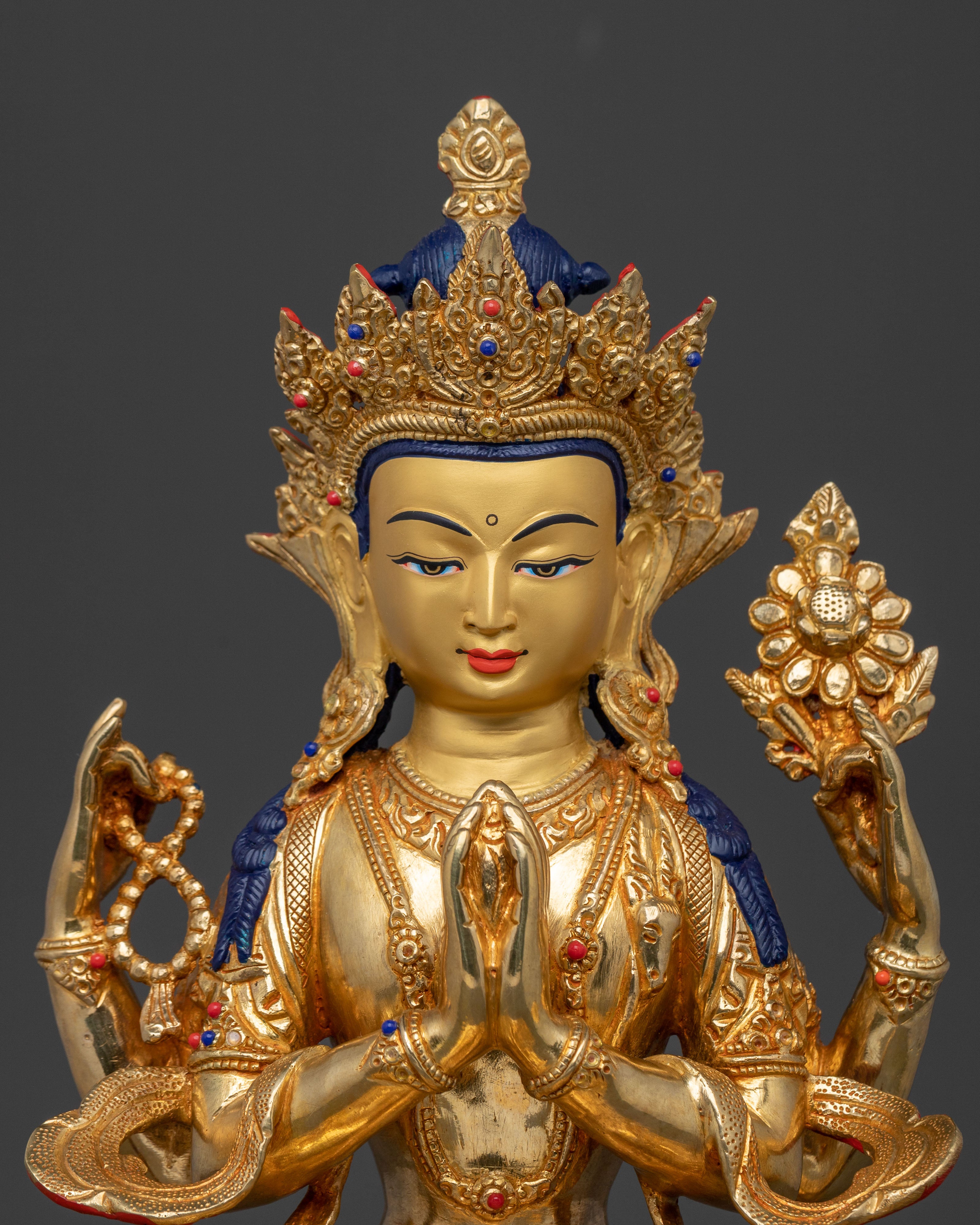 Four-Armed Chenrezig Statue: Handcrafted Figurine