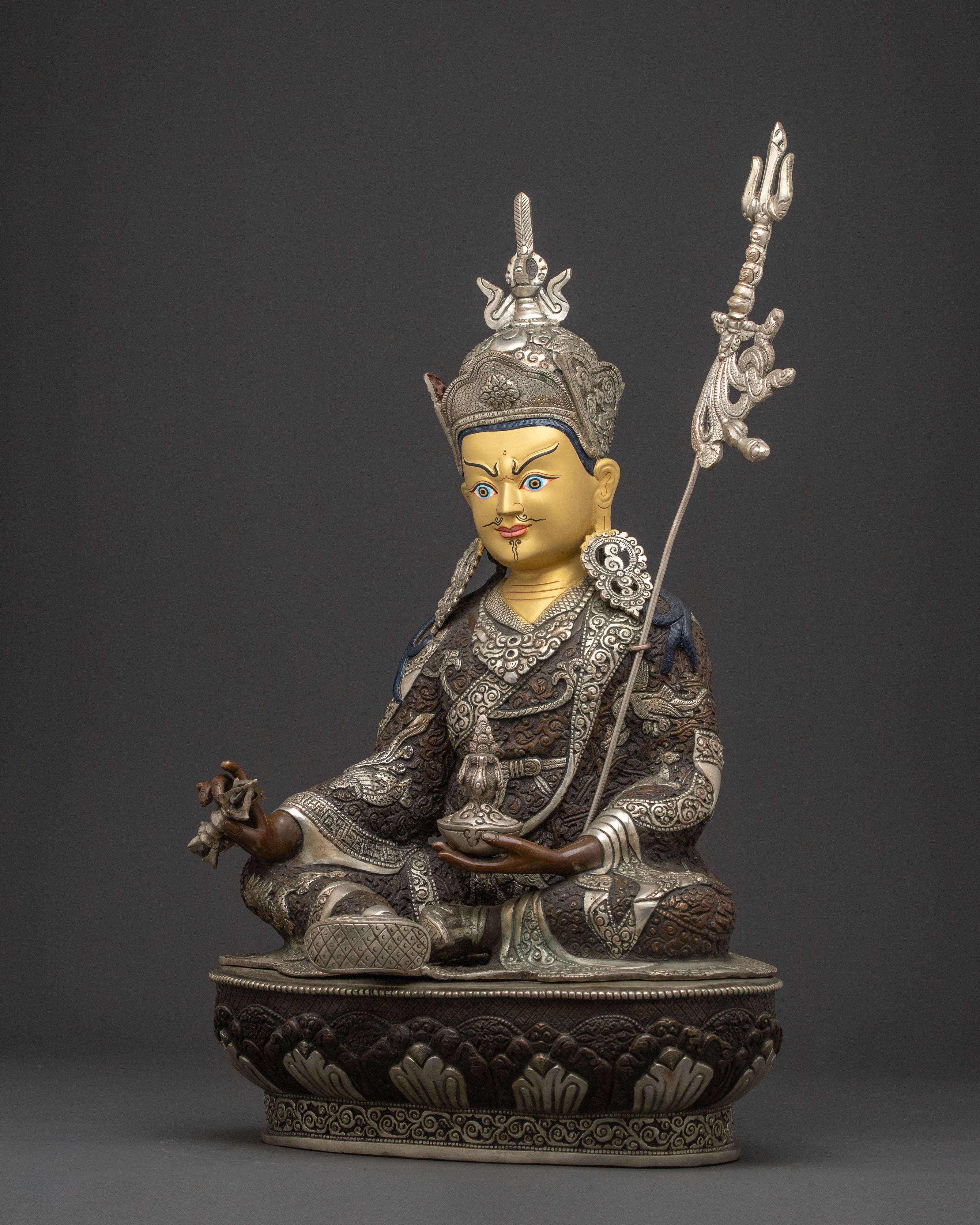 Padmasambhava Copper Statue for Altars – Hand-Gilded Serenity