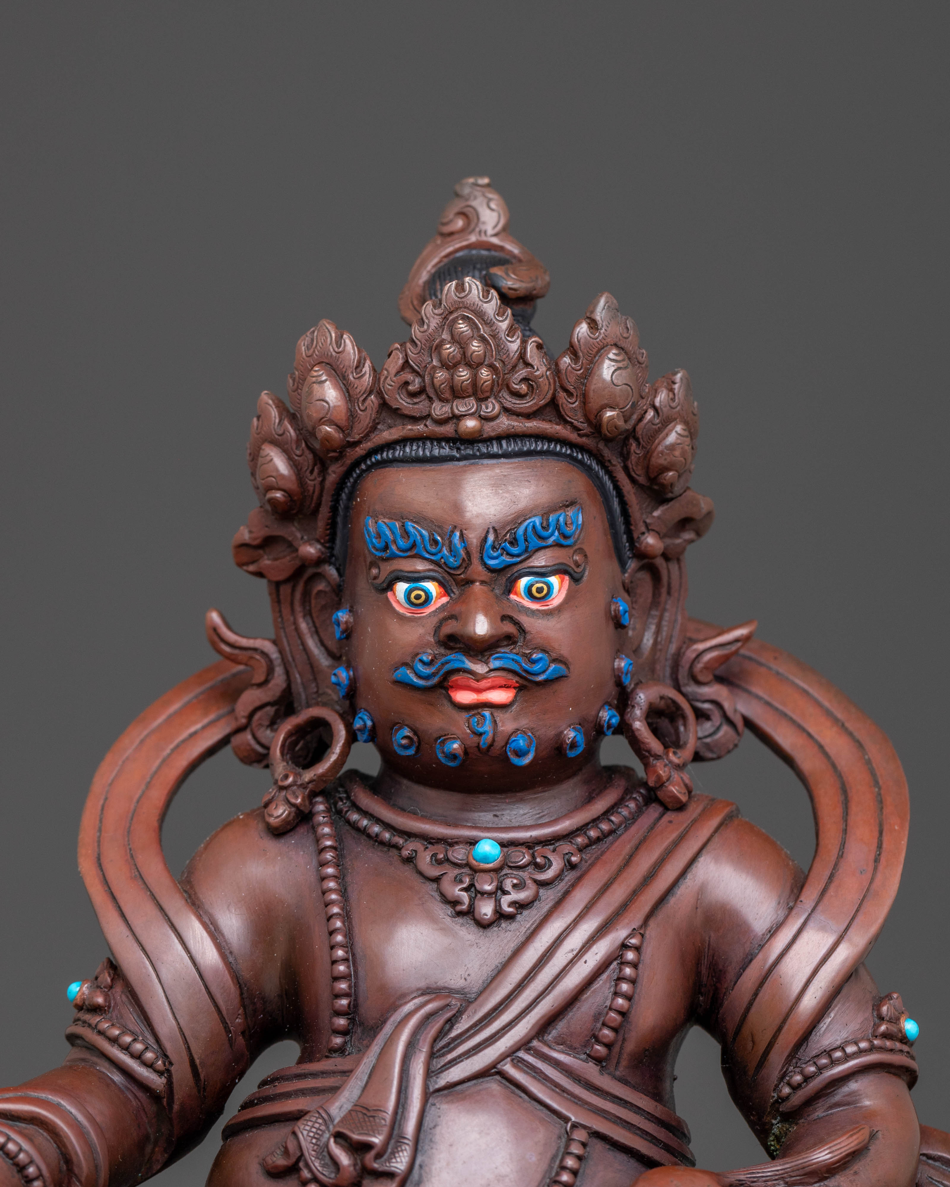 Dzambhala Sacred Statue with Throne - Oxidized Copper