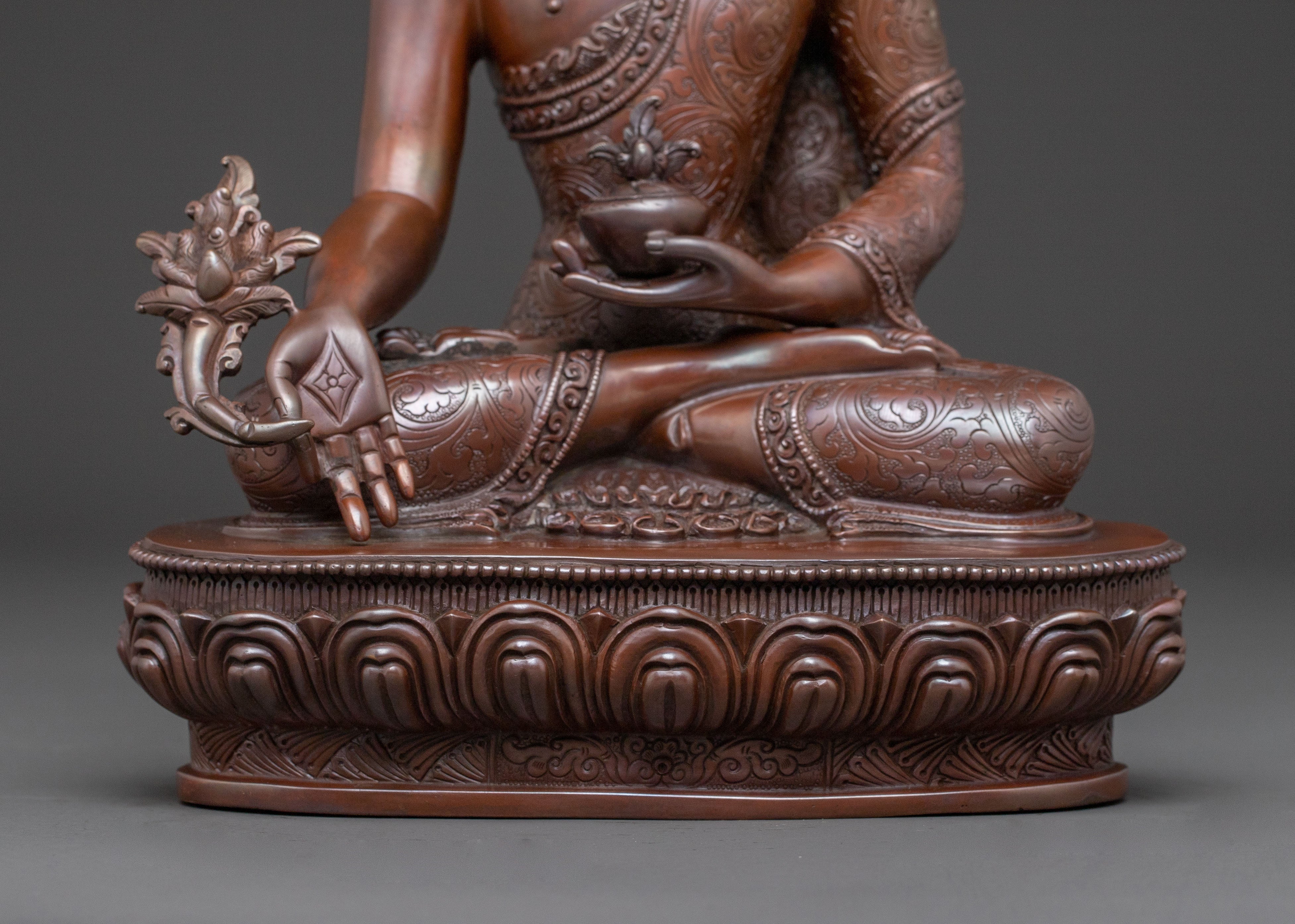 Medicine Buddha Altar Decor Statue - Oxidized Copper Bhaisajyaguru