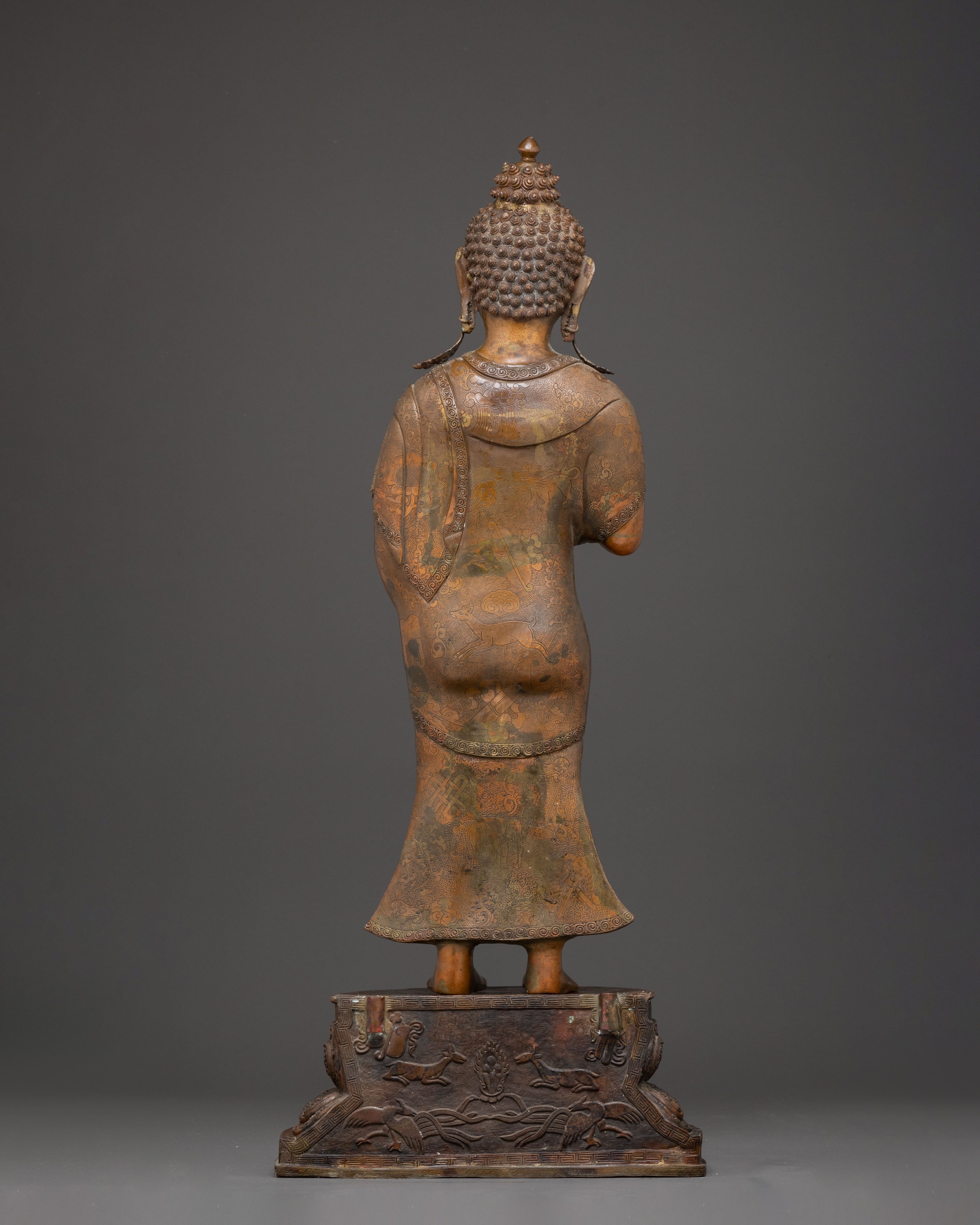 Handcrafted Copper Dipankara Buddha Statue with Antique Finish